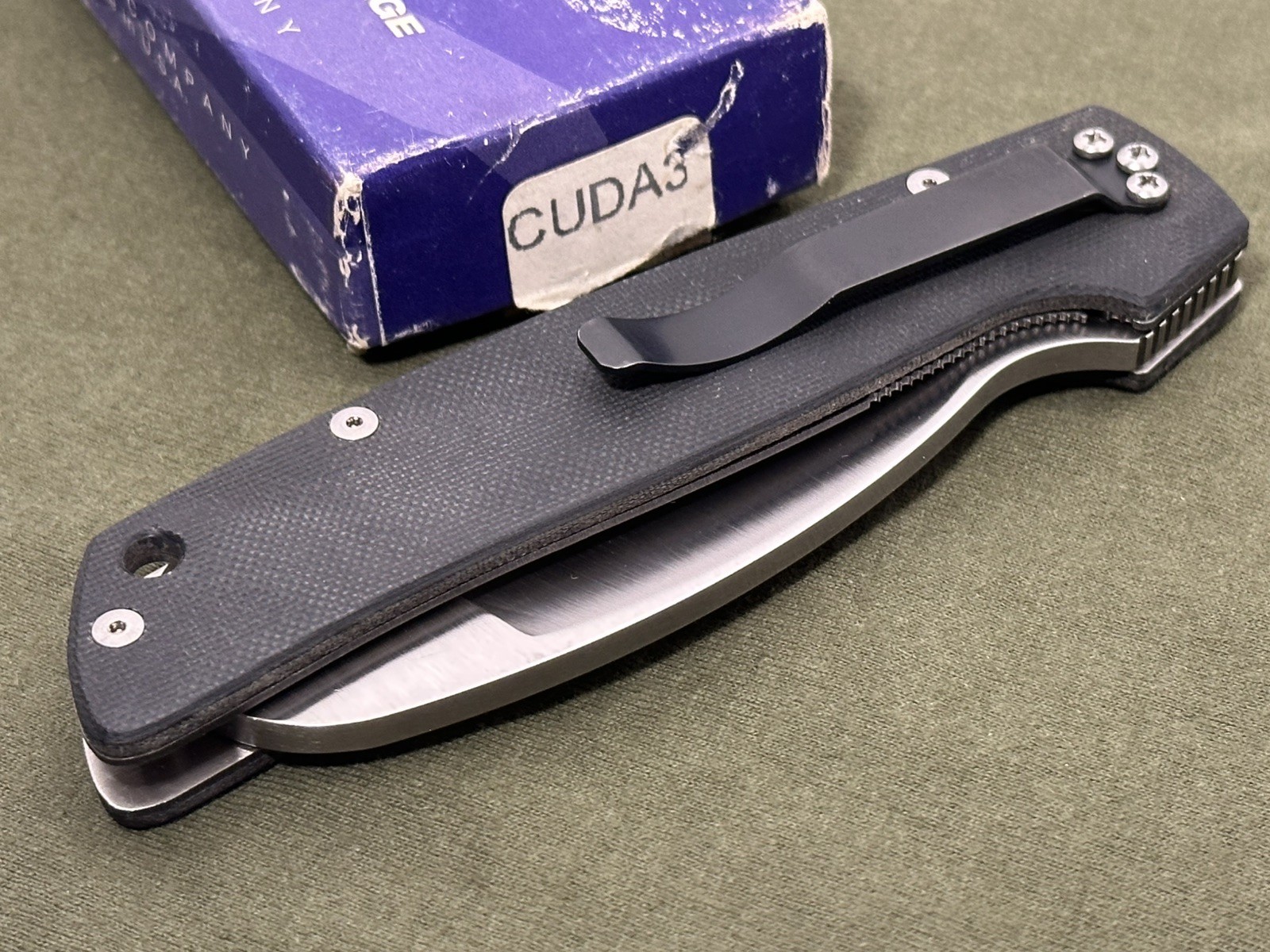Camillus Vintage USA Made Cuda 3 Rescue Knife ATS-34 Blade, Black G-10 Scales