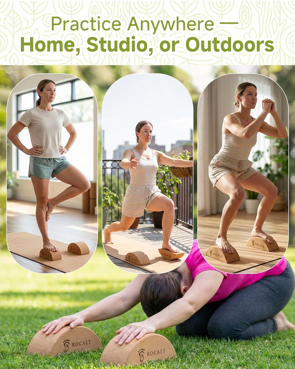 Rocalt Half Moon Cork Yoga Block and Foot Stretcher