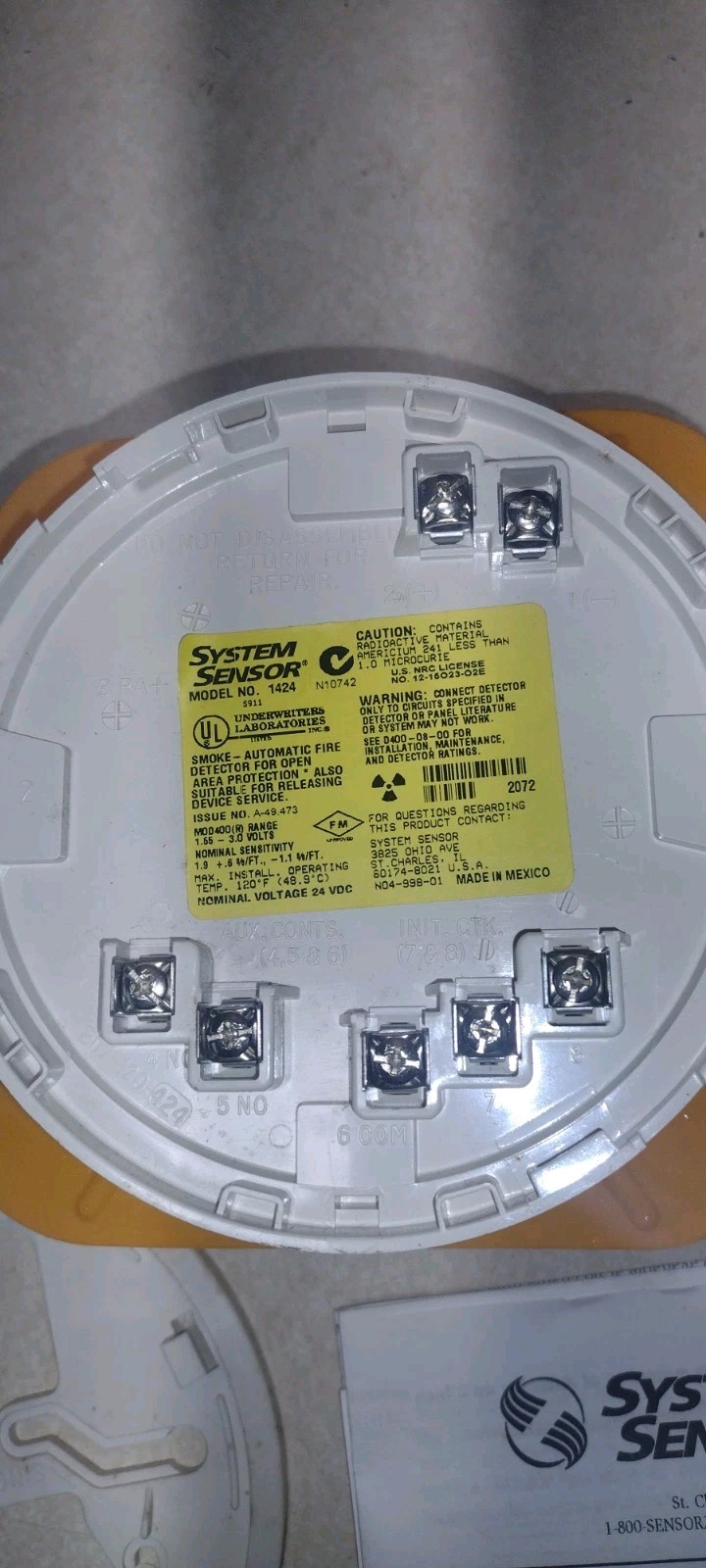 System Sensor 400 Series Smoke Detector, 1424 Model