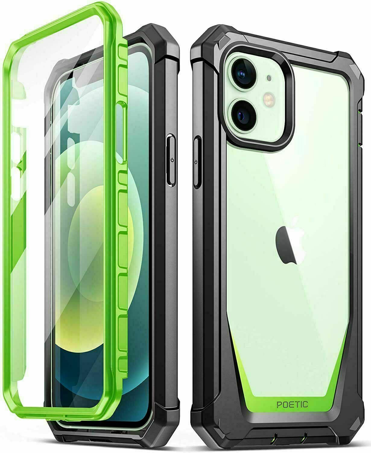 Poetic Shockproof Case For iPhone 12 Pro / 12 Anti-Slip Built-in-Screen Green