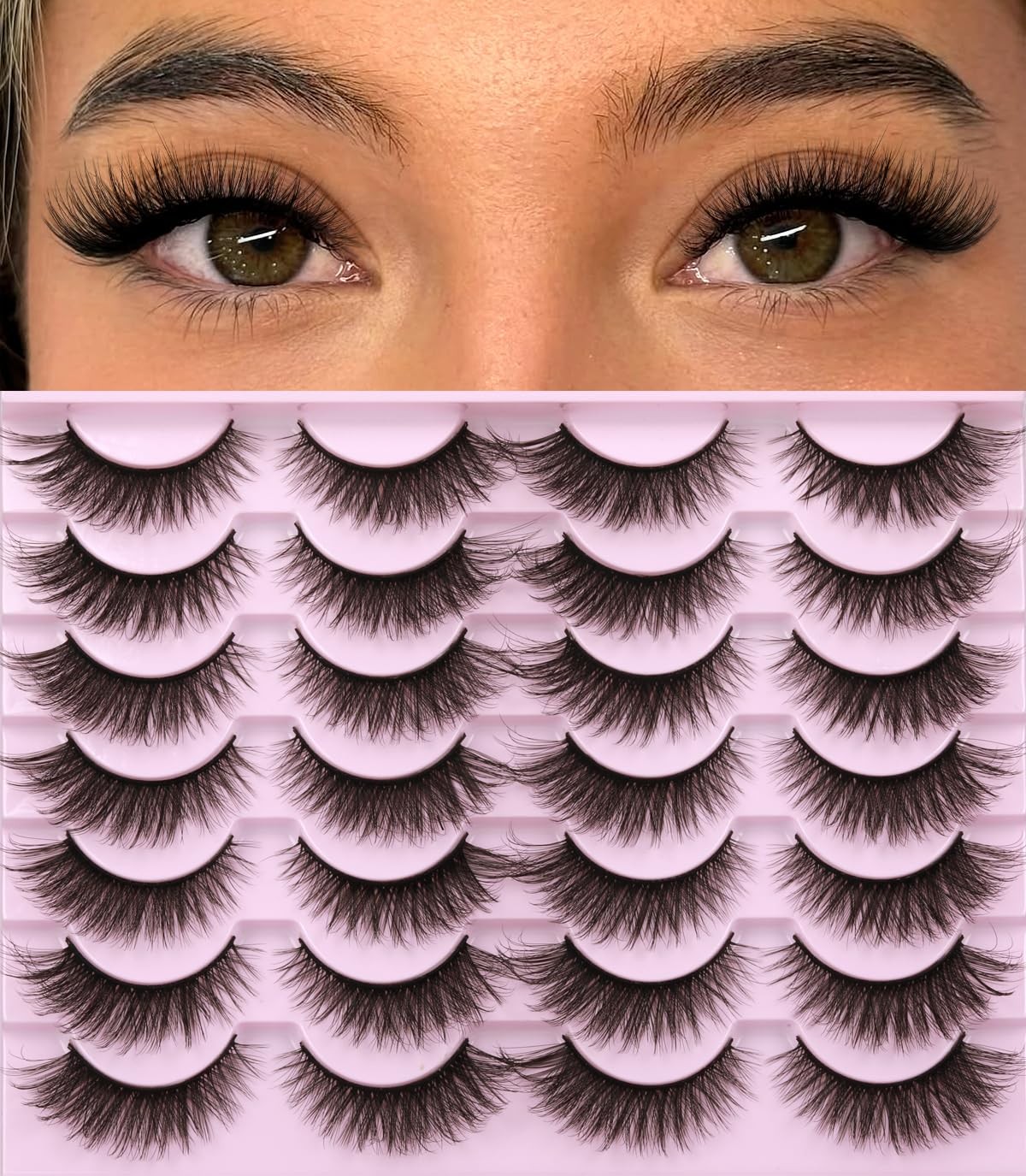 Kiromiro False Eyelashes Natural Look Wispy Faux 1 pair (Pack of 14), Black