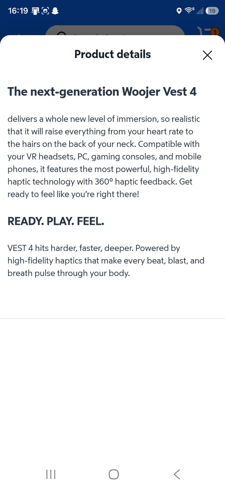 Woojer Haptic HD VR Gaming Vest 4 Black, OSFA
