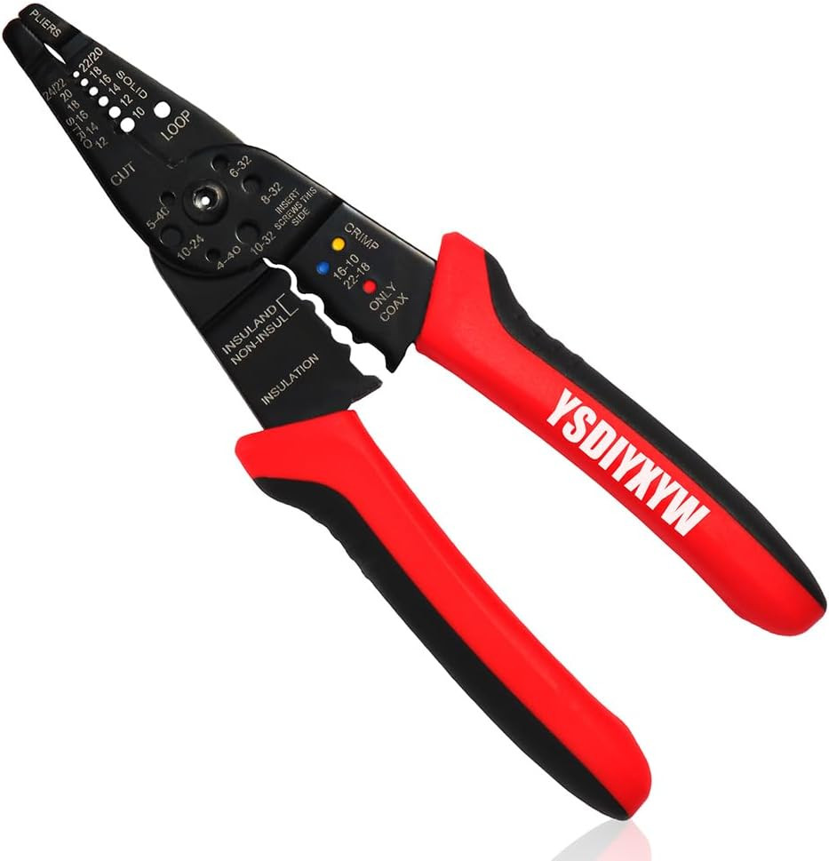 8" Wire Stripper Crimper Cutter 5-in-1 Electrical Pliers 10-22 AWG Carbon Steel