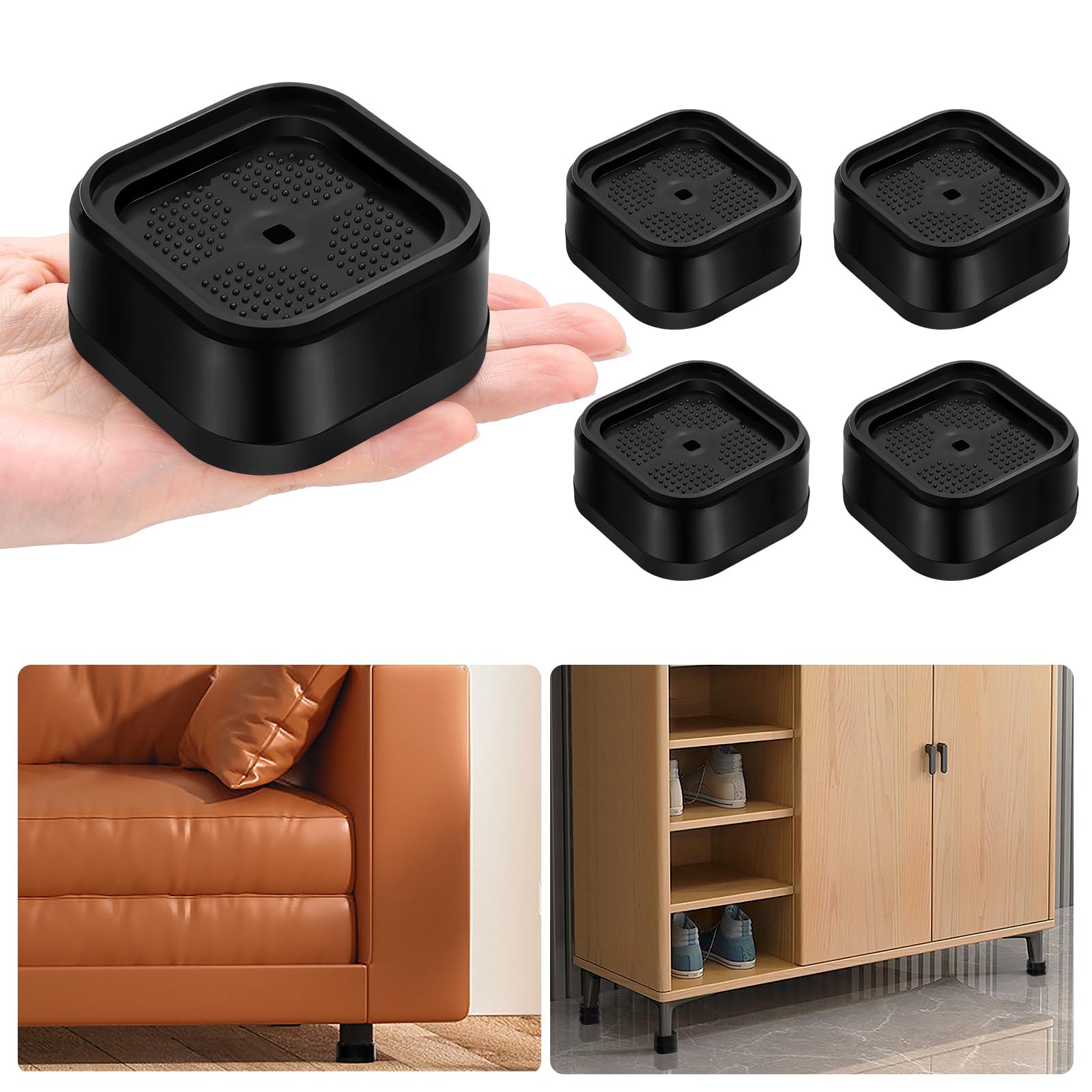 4 Pack Furniture Risers Adjustable Bed Risers Heavy Duty Lifts Height 1" Square