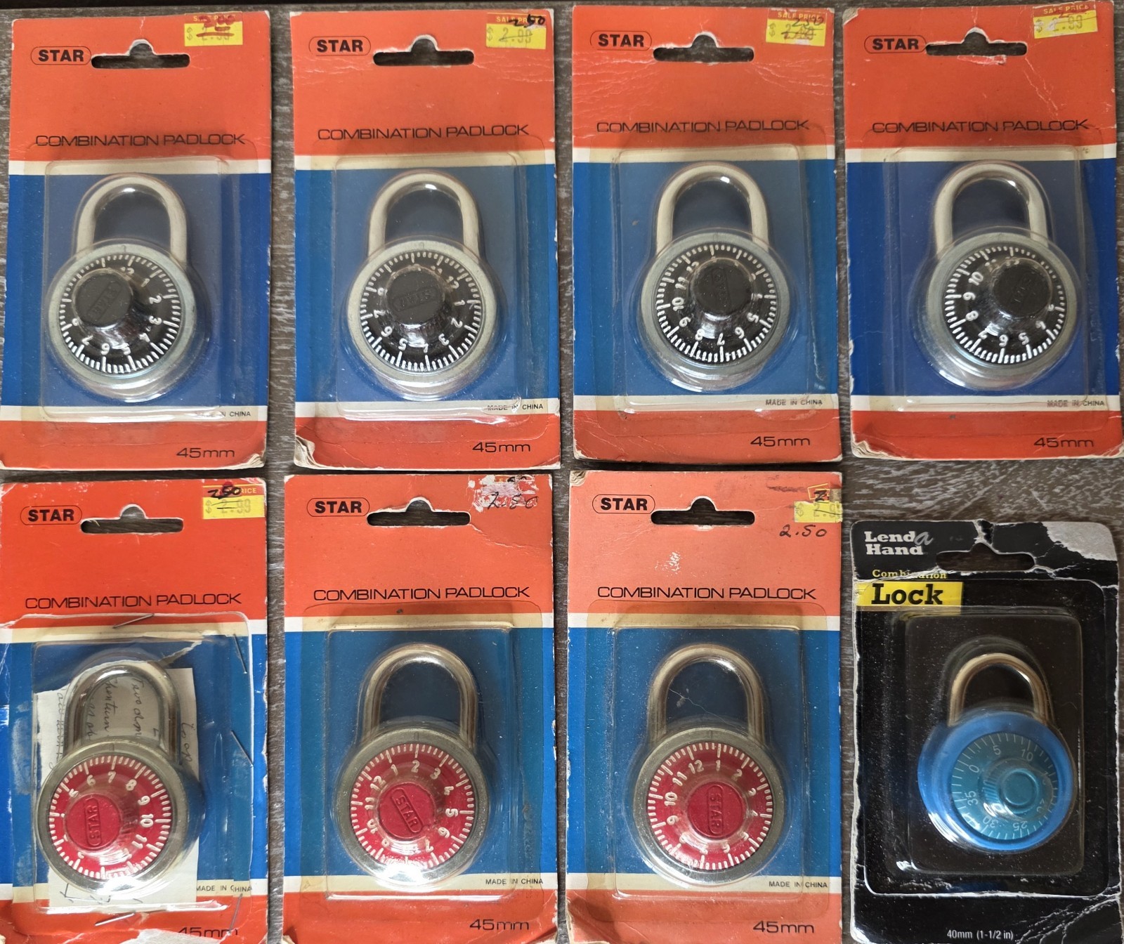Star Brand Combination Padlock Lot of 8 Back To School Lenda Hand Red Black