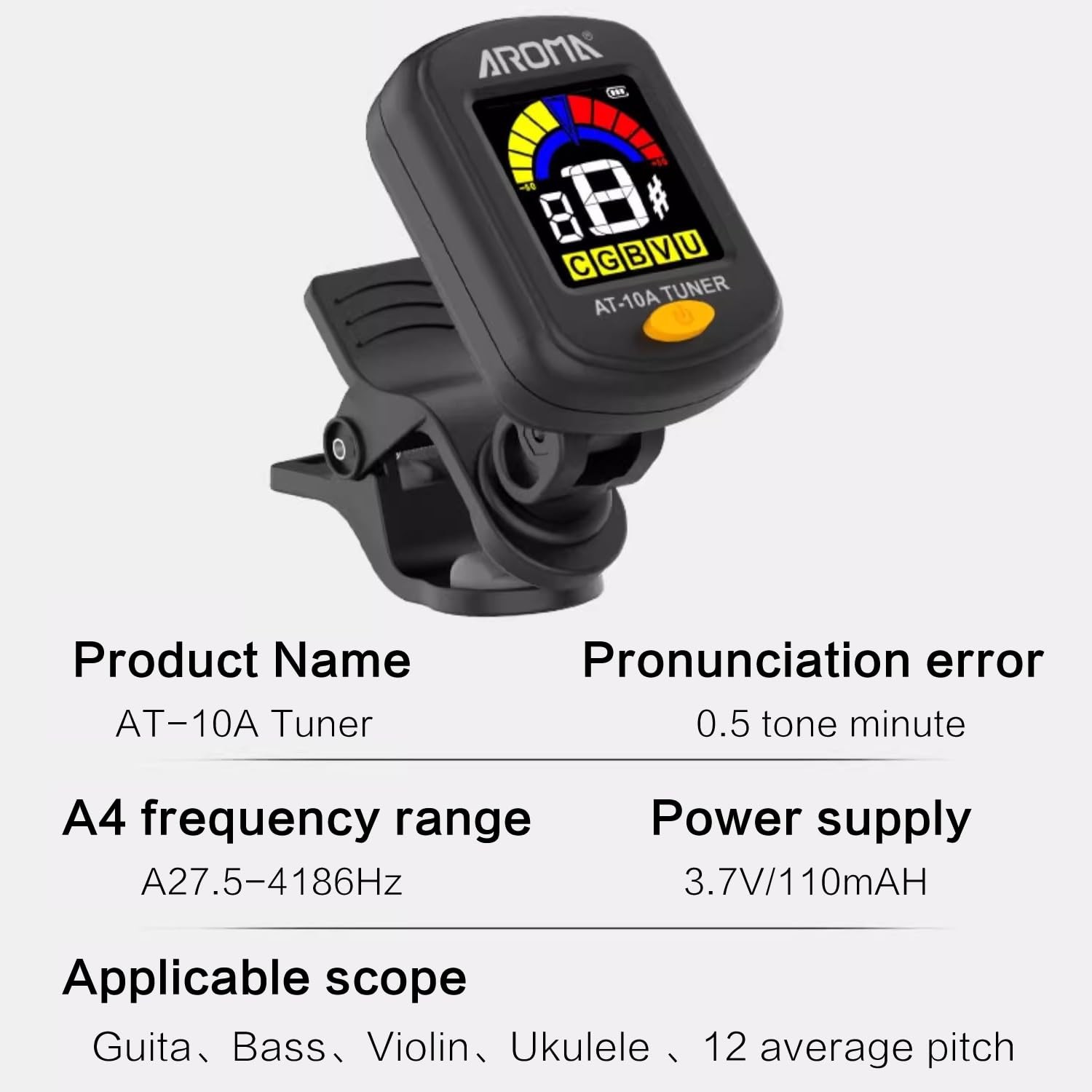 Aroma Rechargeable Guitar Tuner Clip On for Guitar, Violin, Ukulele, Bass, Ma...