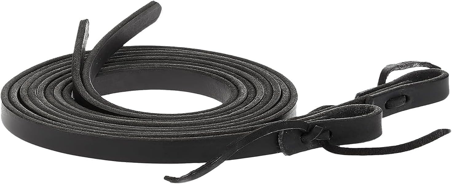 Weaver Equine Leather Split Rein 5/8-Inch x 7-Feet Black Single-Ply Reins
