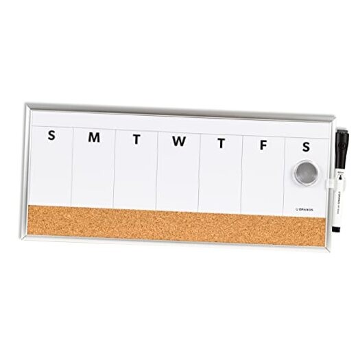 Dry Erase Weekly Combo Board, 7" x 16" Inches, Office Supplies, Silver