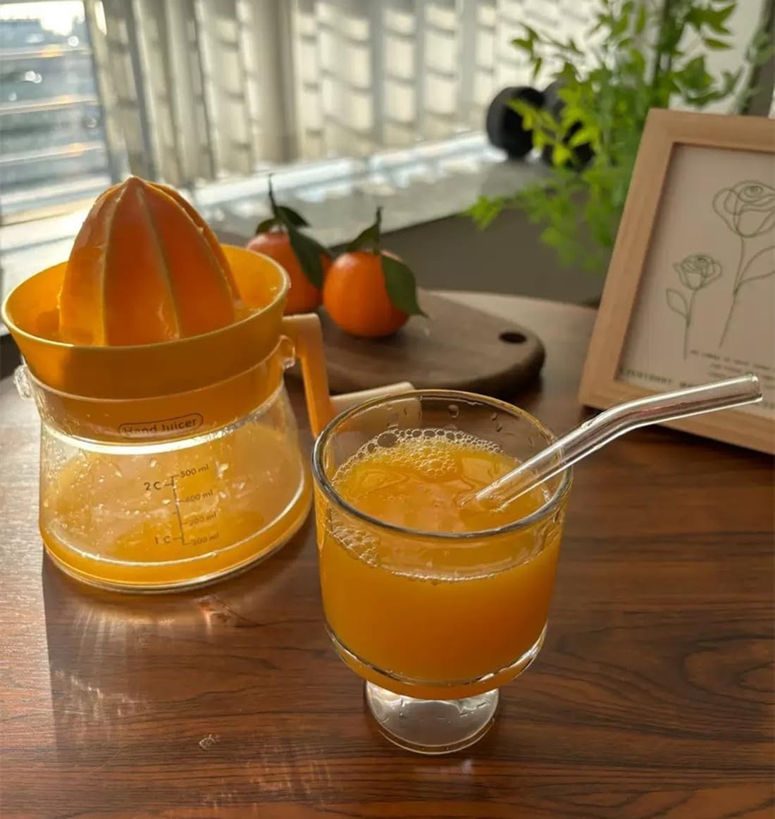 Manual Citrus Juicer with Rotating Crank-500ml Large Capacity Hand Press