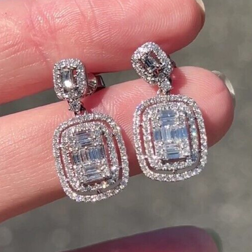 Baguette Tester Passing Moissanite Women's Stylish Dangle Earring 925 Silver