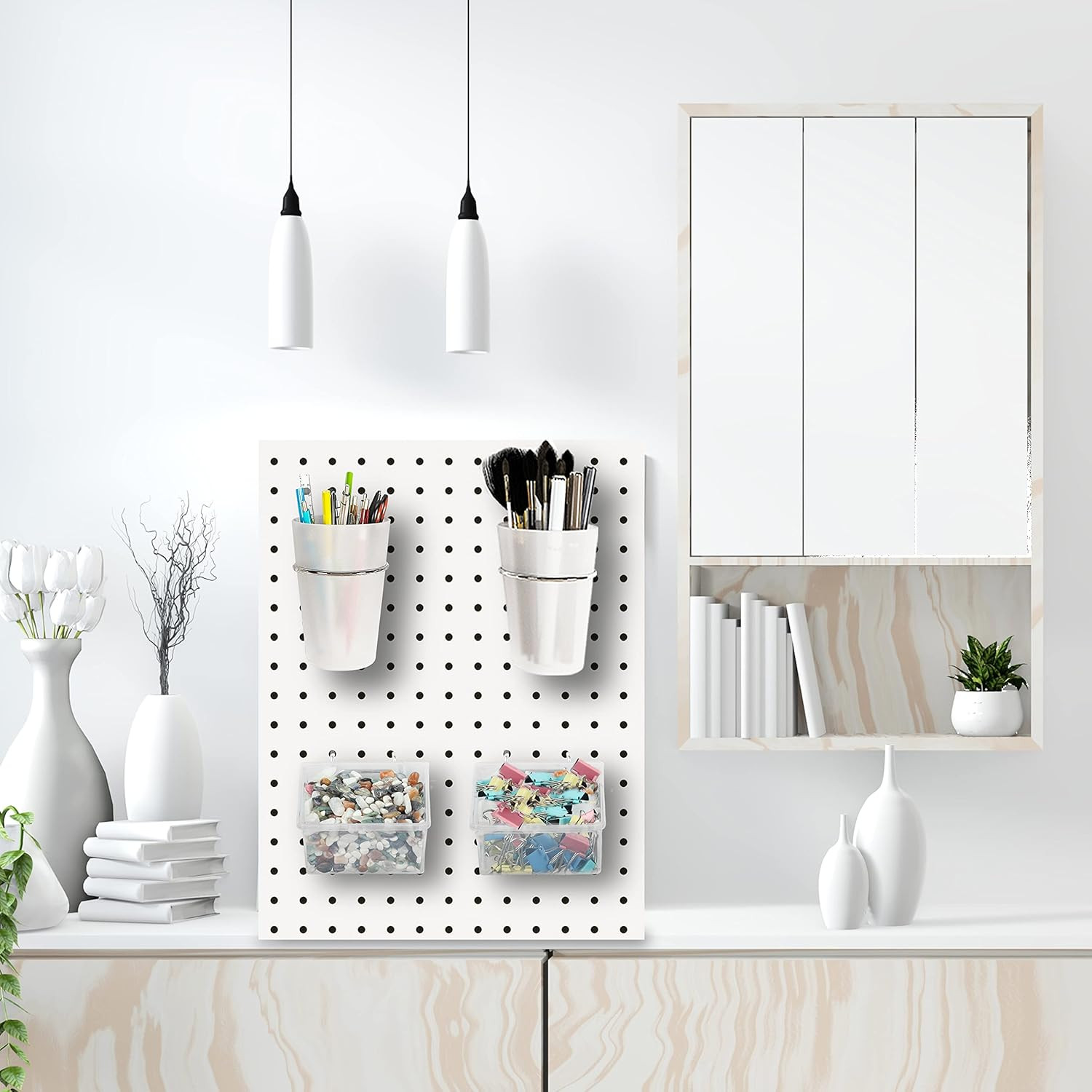 6 Sets Pegboard Bins with Hooks - Pegboard Organizer for Accessories Transparent