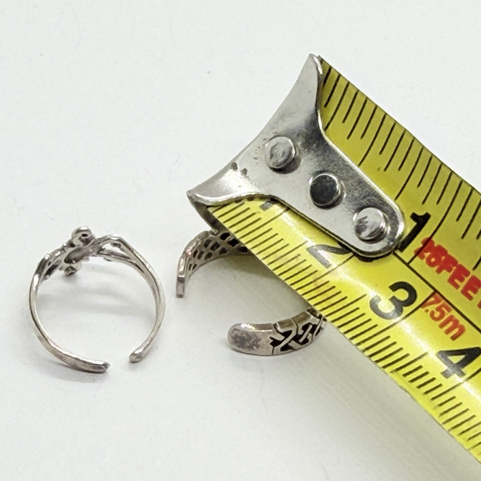 2 PCs 925 Solid Sterling Silver Toe Open Ring Adjustable, Sun & Patterned Design