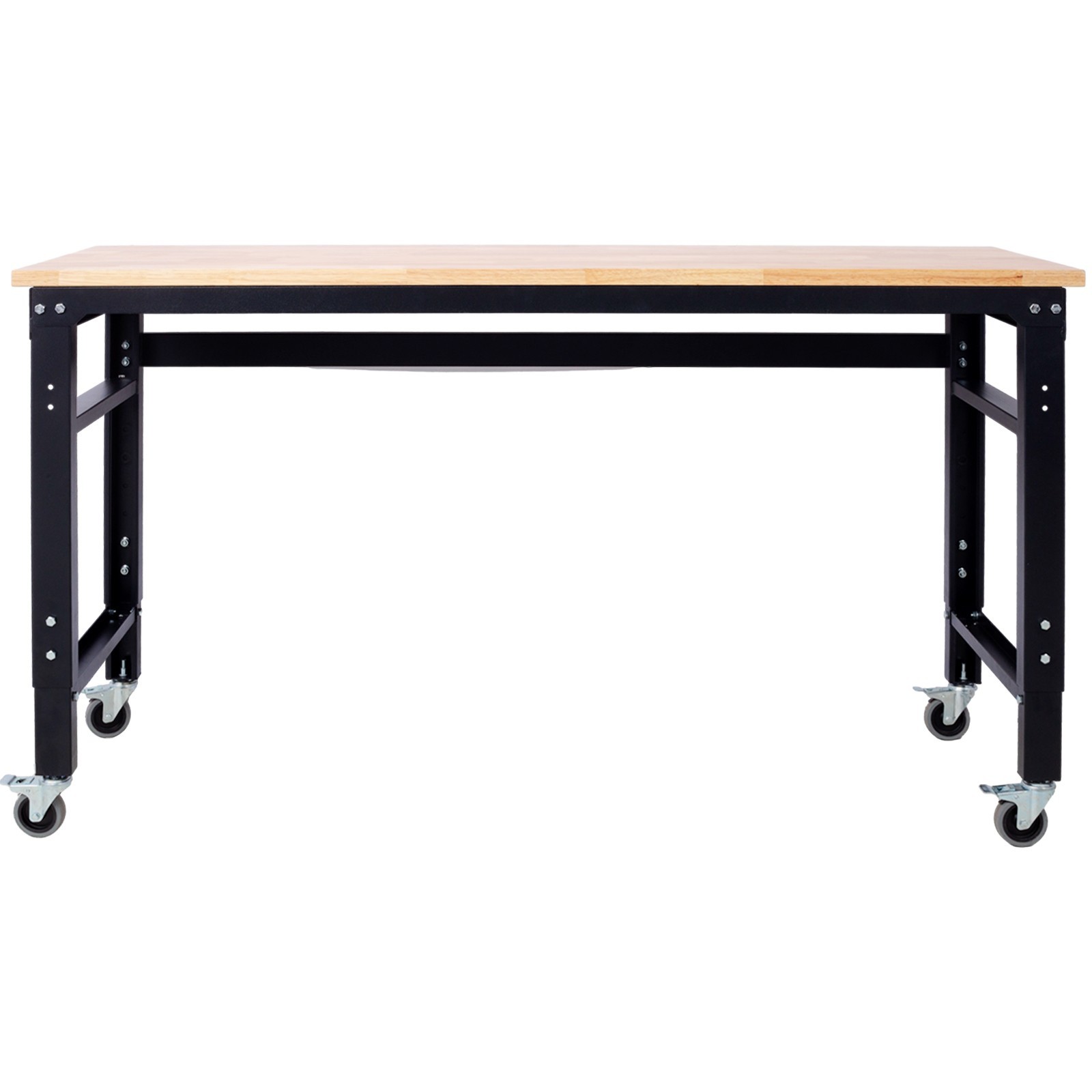 Adjustable Height 60" Rolling Workbench Metal Rubberwood Top