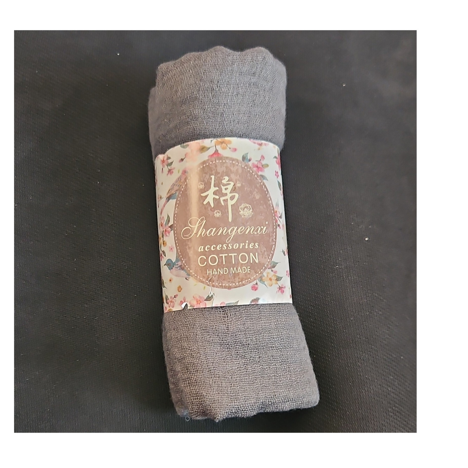 Shangenxi Handmade Cotton Gray Scarf for Women Solid Pattern