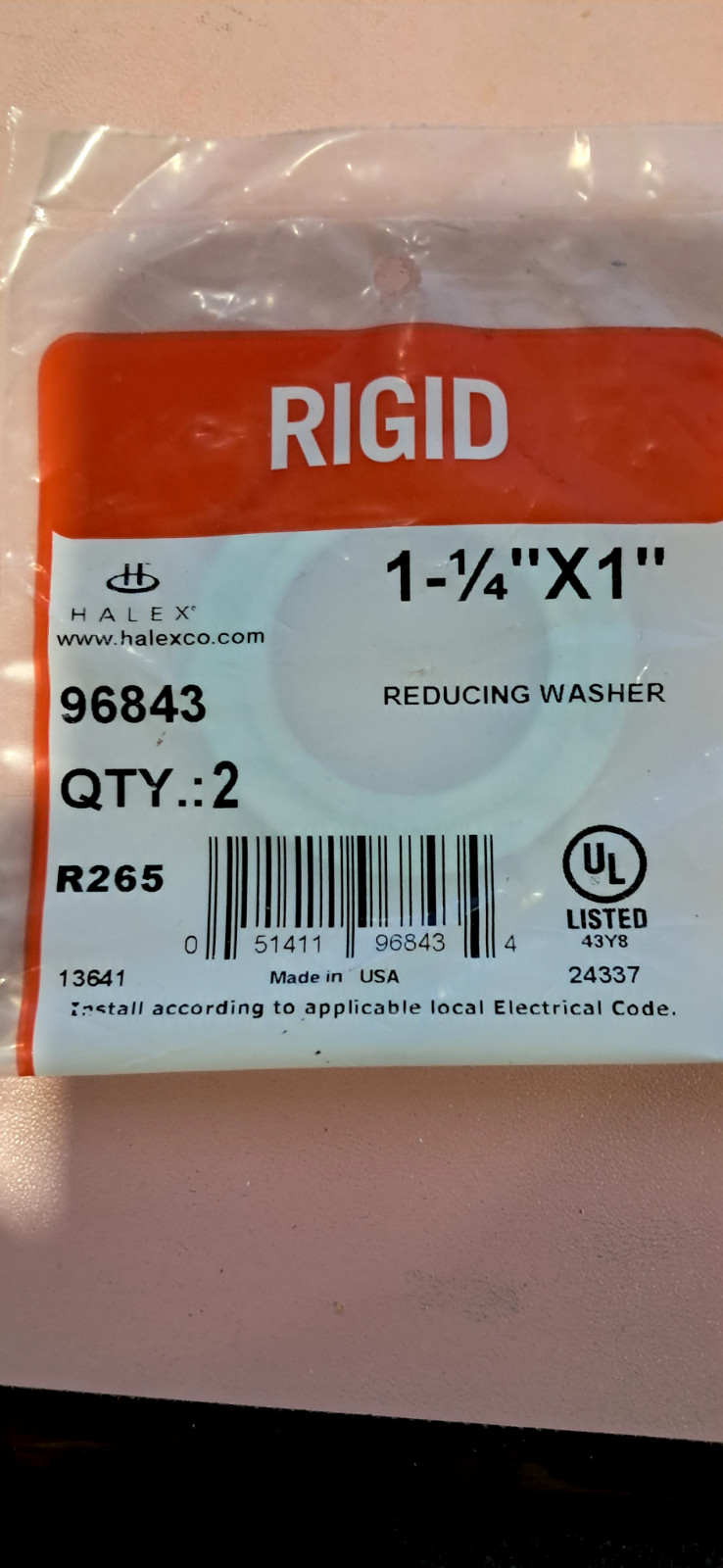 Rigid 1-1/4"X1" Reducing Washer