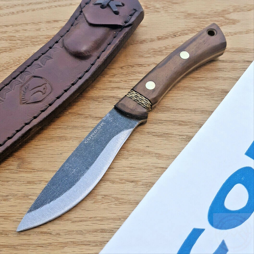 Condor Huron Fixed Knife 4.25" 1095HC Steel Full Tang Blade Brown Walnut Handle