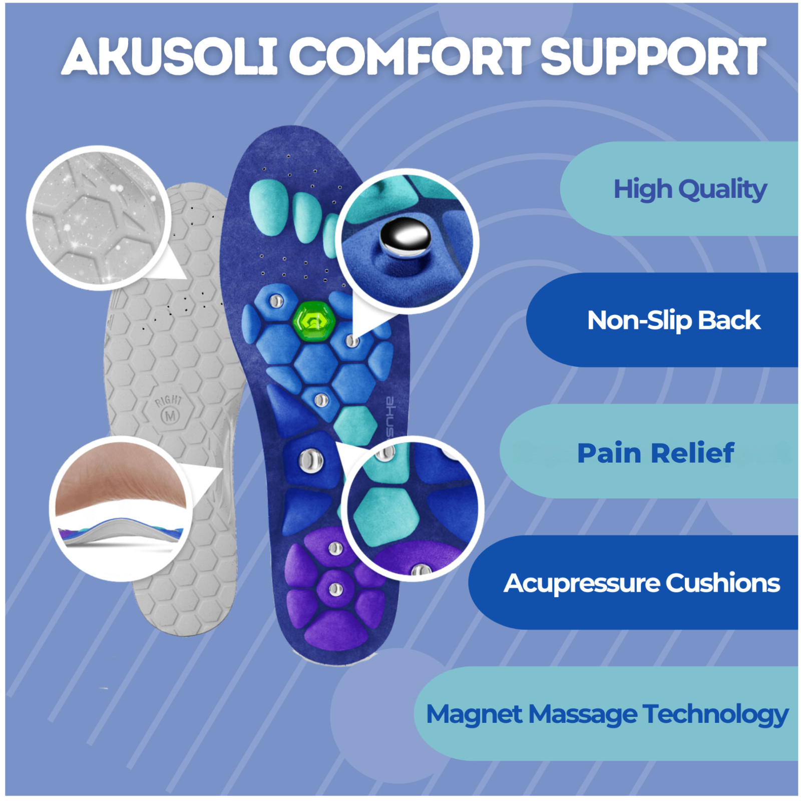 AKUSOLI® | Magnetic Acupressure Massage Shoe Insoles for Pain, Plantar Fasciitis
