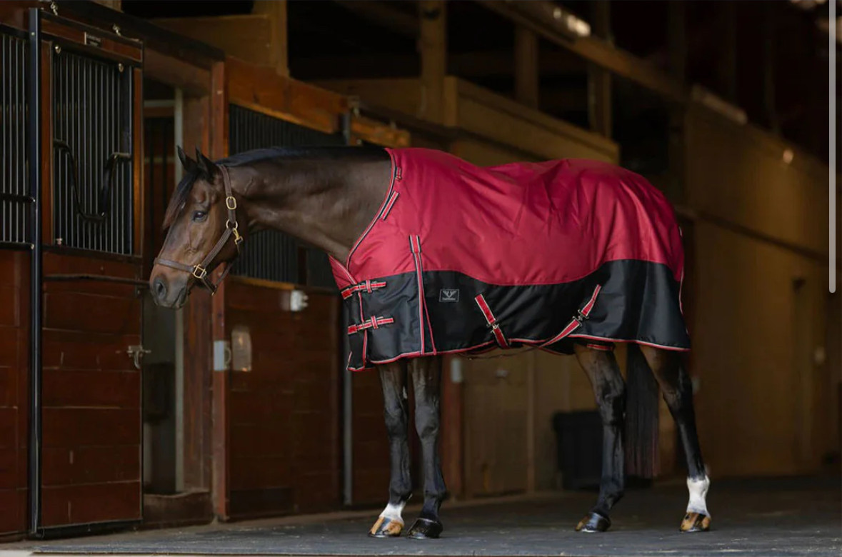TuffRider Comfy Fit 1200D Medium Weight Turnout Blanket – Two-Tone Red/Black