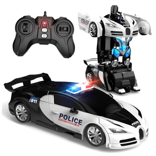 Remote Control Car, One-Click Becoming Robot Transforming Toys Car for White