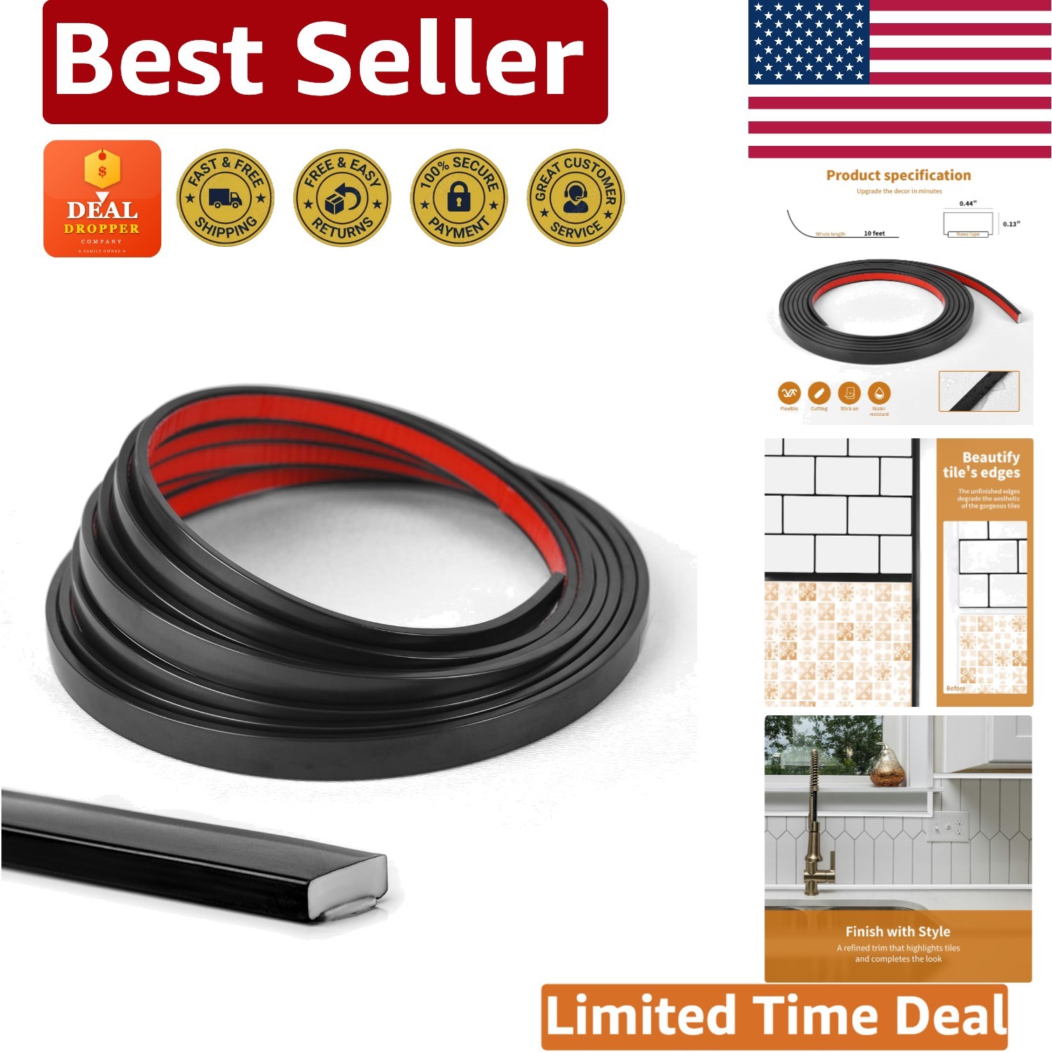 Black Self-Adhesive Trim - 10 Ft Flexible Peel and Stick Molding for Any Surface