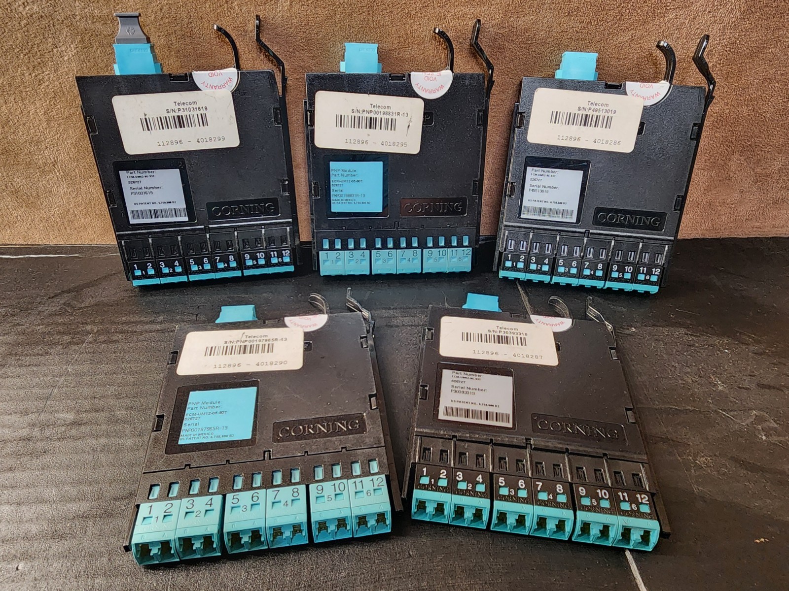 LOT OF 5 Corning ECM-UM12-05-93T 12 fiber LC Duplex to MTP Connector Module