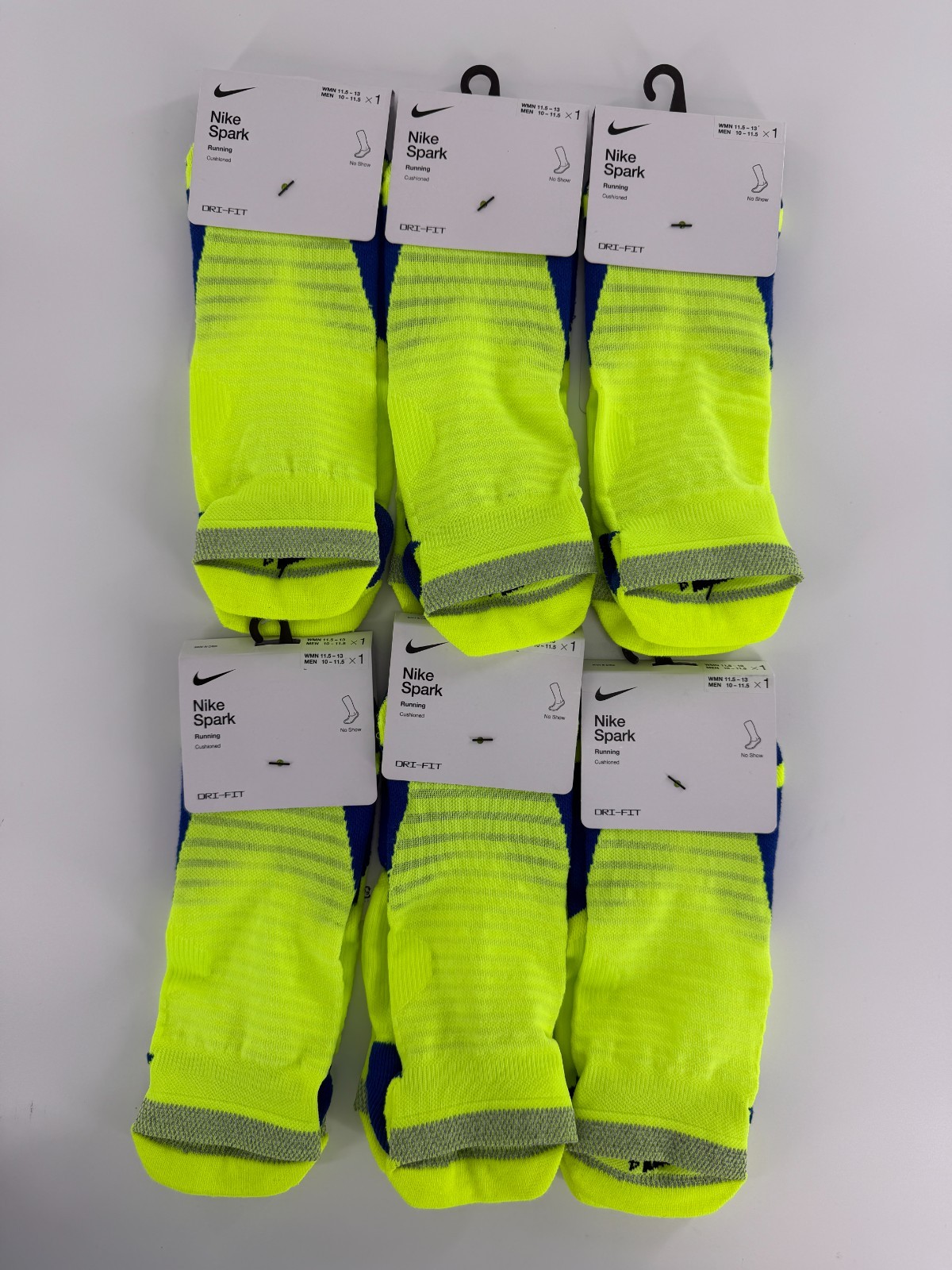 6 Pairs Nike Spark Cushioned No-Show Running Socks Men's 10-11.5 CU7201-703 NEON