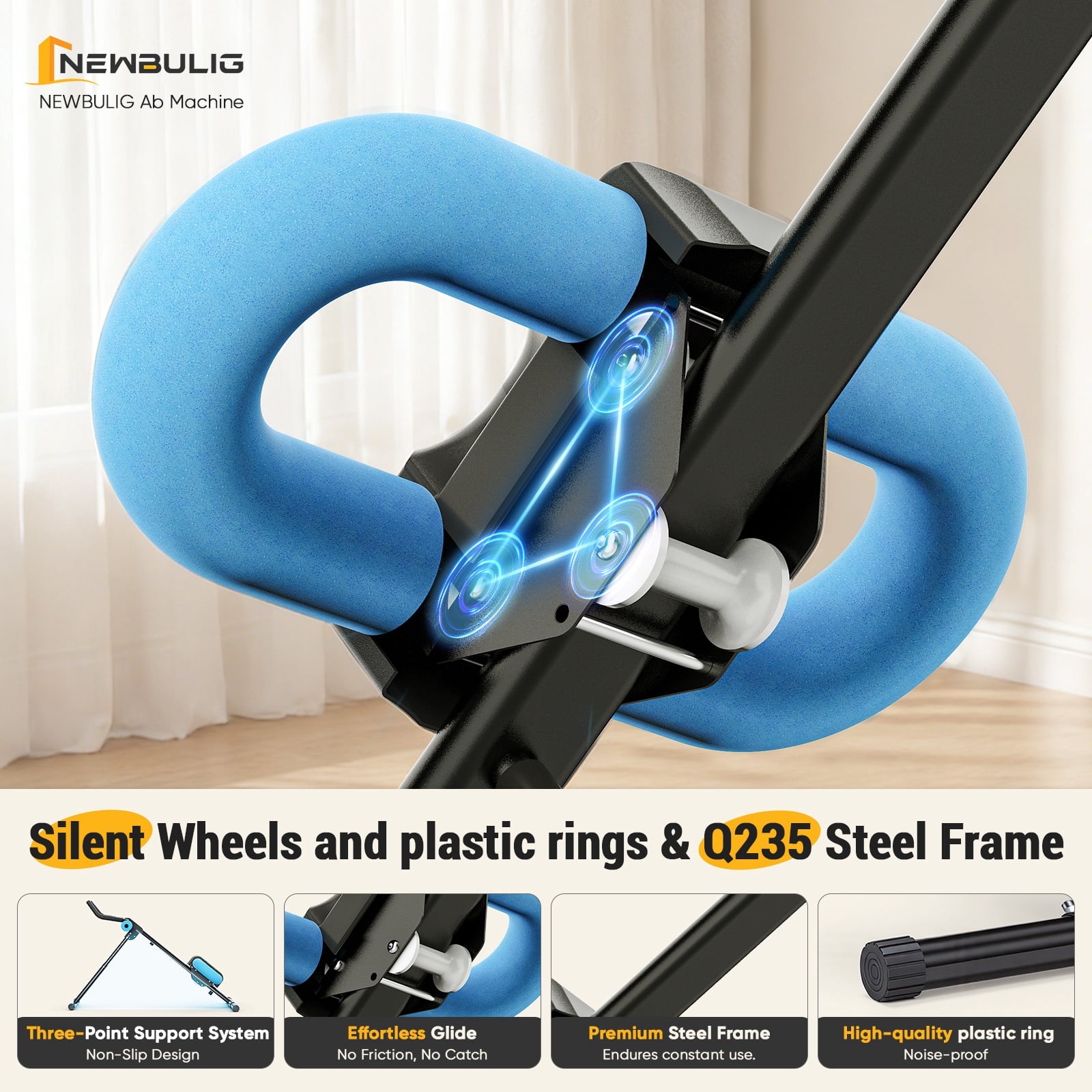 CONCETTTA Adjustable Ab Machine, Foldable Blue Home Gym Trainer