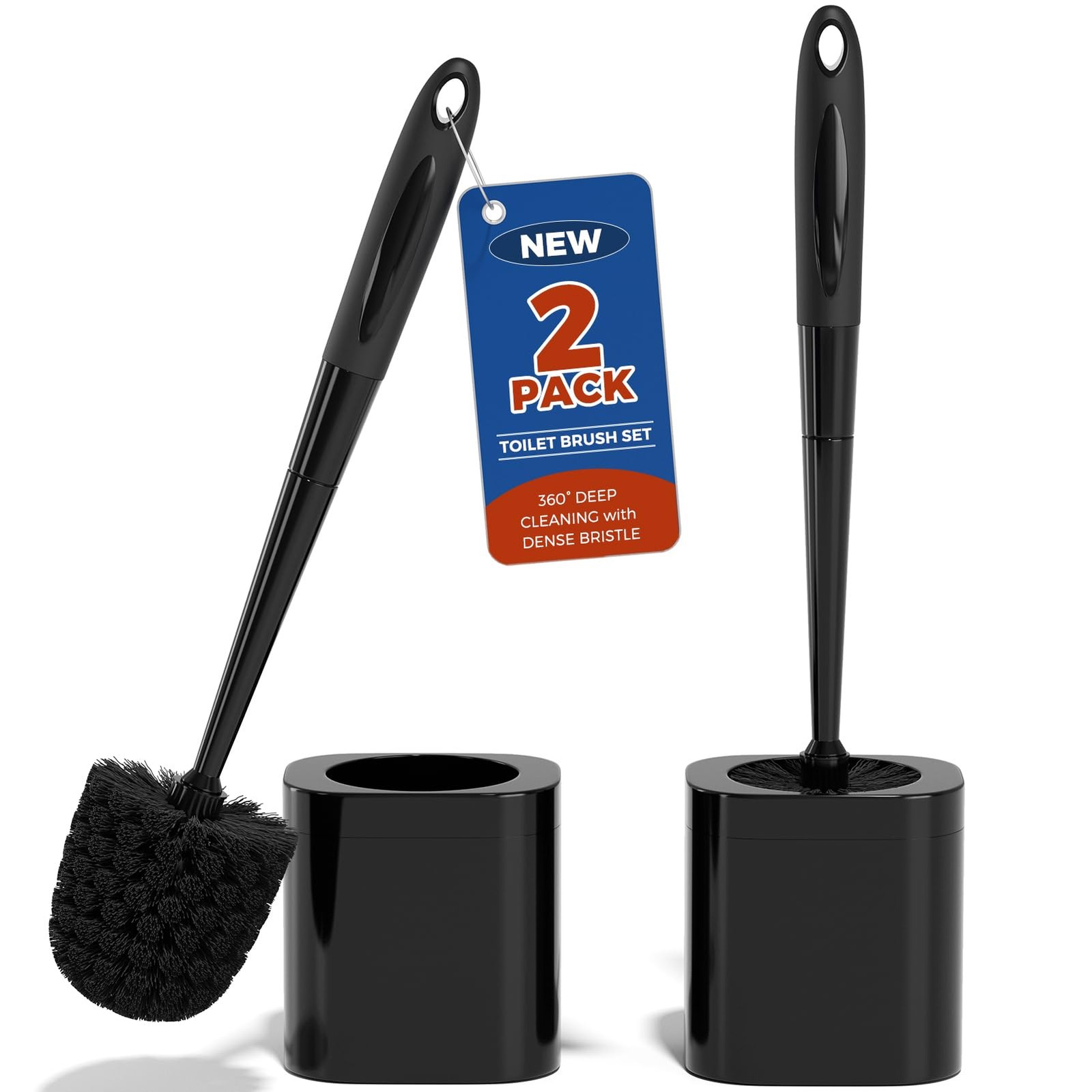 Holaloha Toilet Brush, 2 Pack Brush and Holder Set Bathroom Black