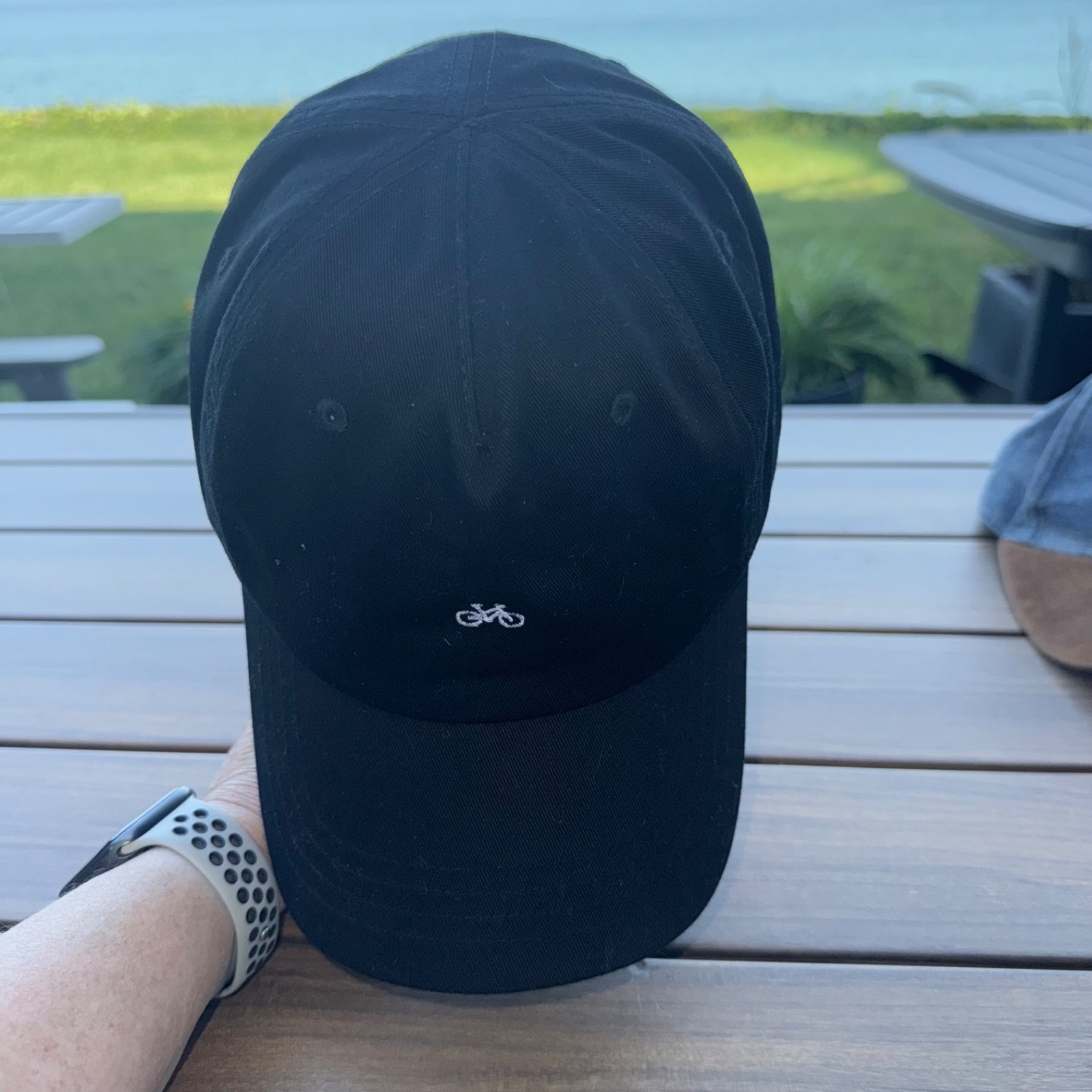 Bicycle small in White on Black Hat Cap Cotton “Big Changes Start Small” Adj