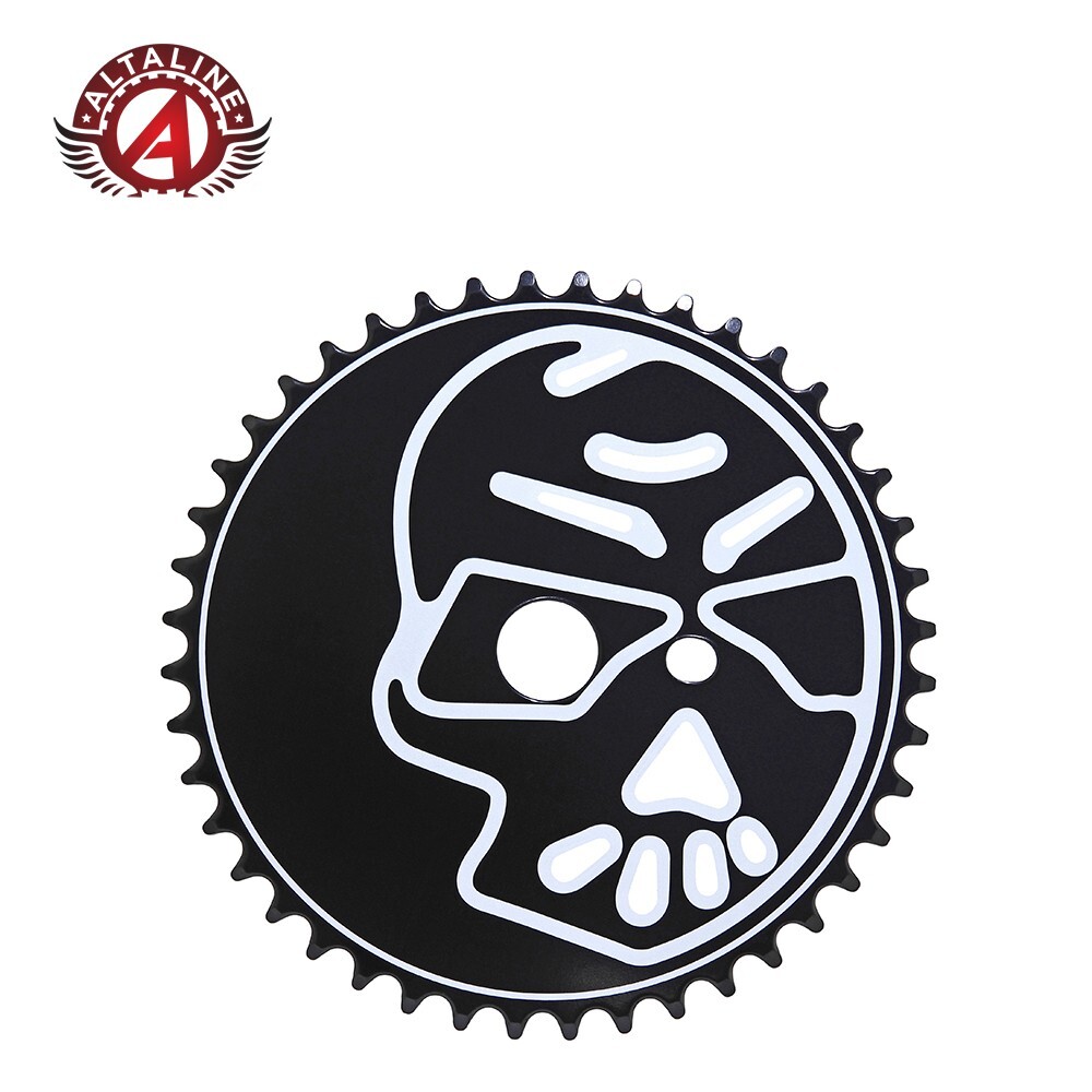 AltaLine BMX Bike Skull Sprocket 1/2" X 1/8" 44 T Black/White Chopper Bicycle.