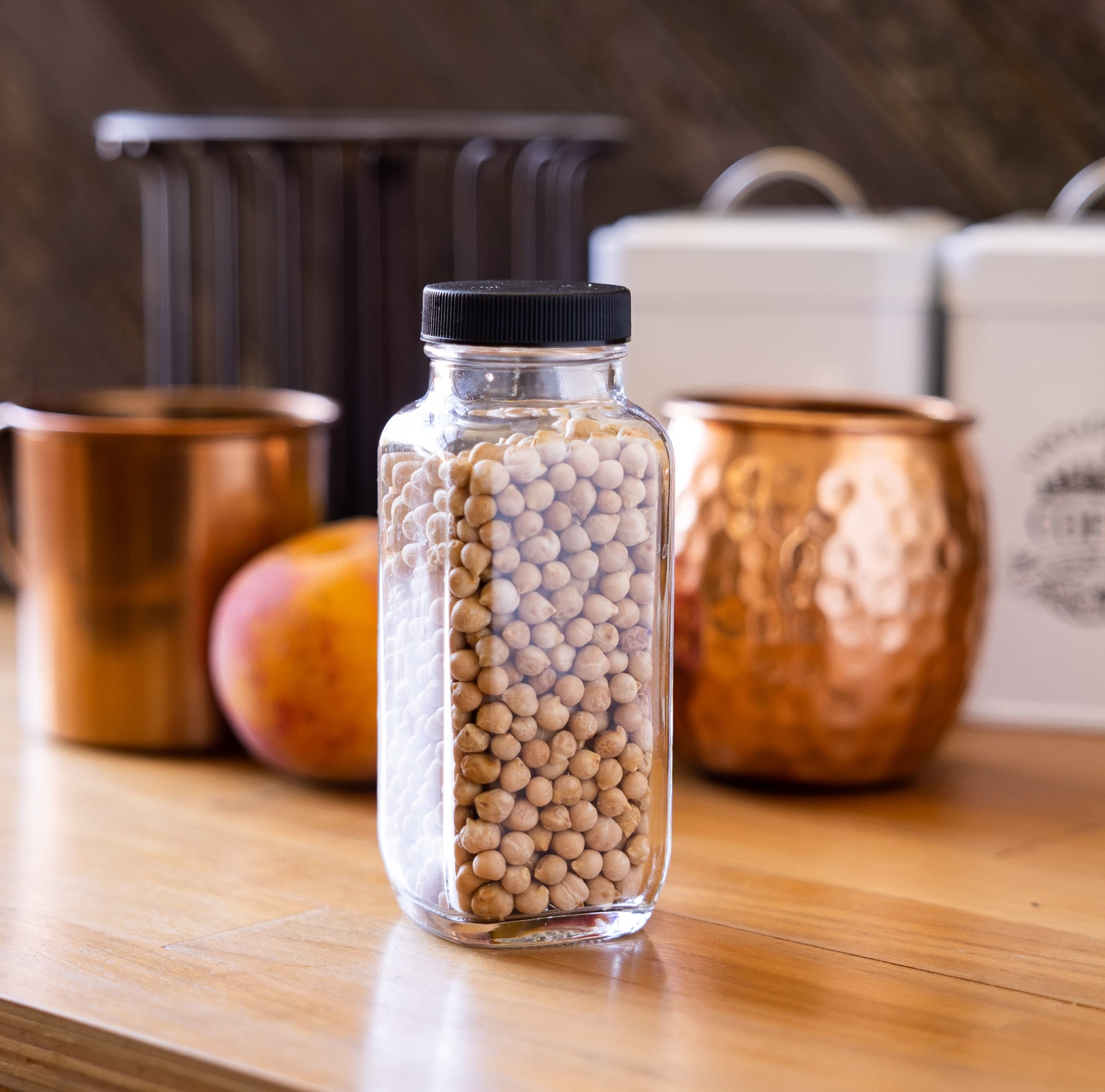8 oz Clear Thick Plated Glass French Square Bottle Jar with Lid 2 Pack Perfec...