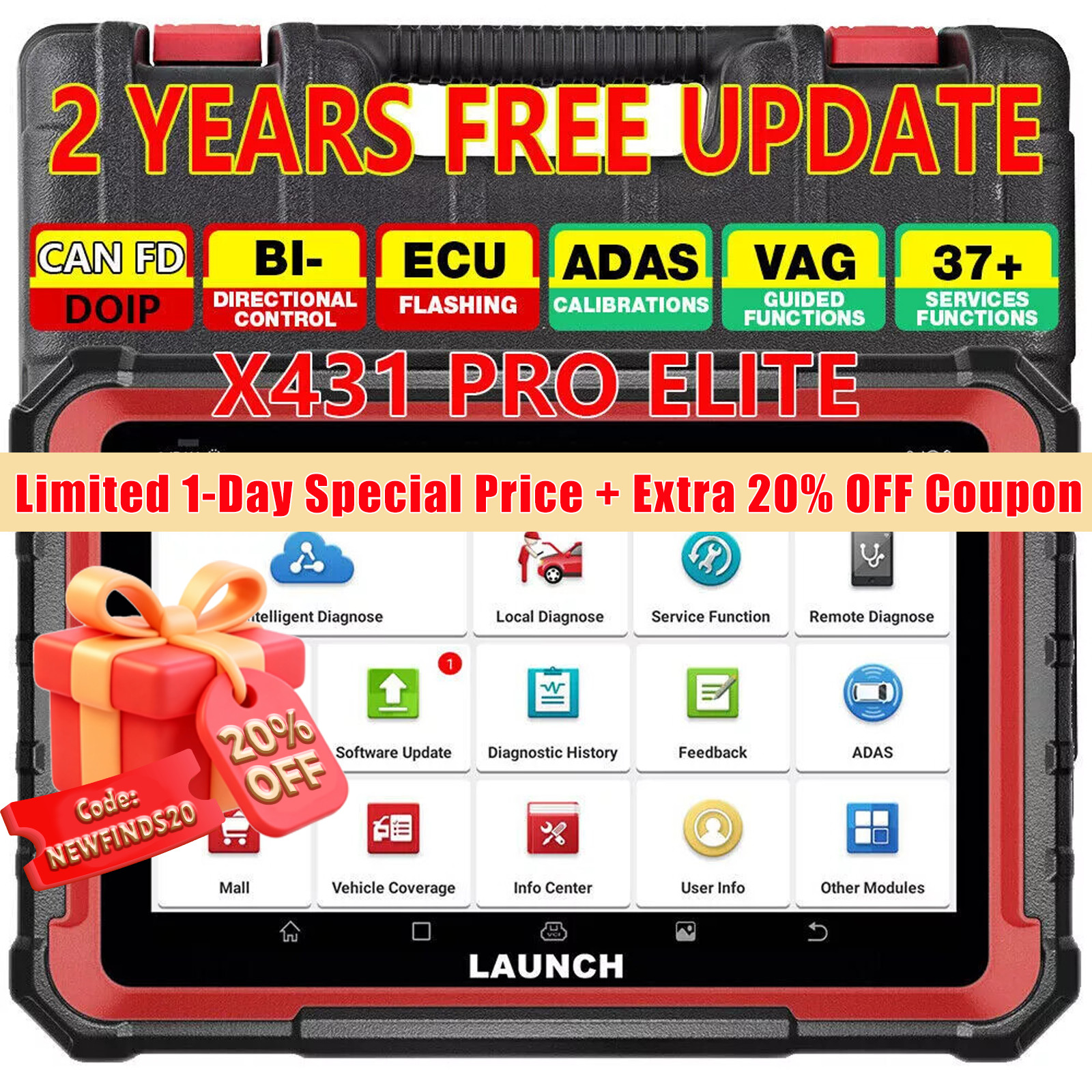 Launch X431 Pro Elite PRO5 Bidirectional OBD2 Scan Tool Key Programmer 37+ reset