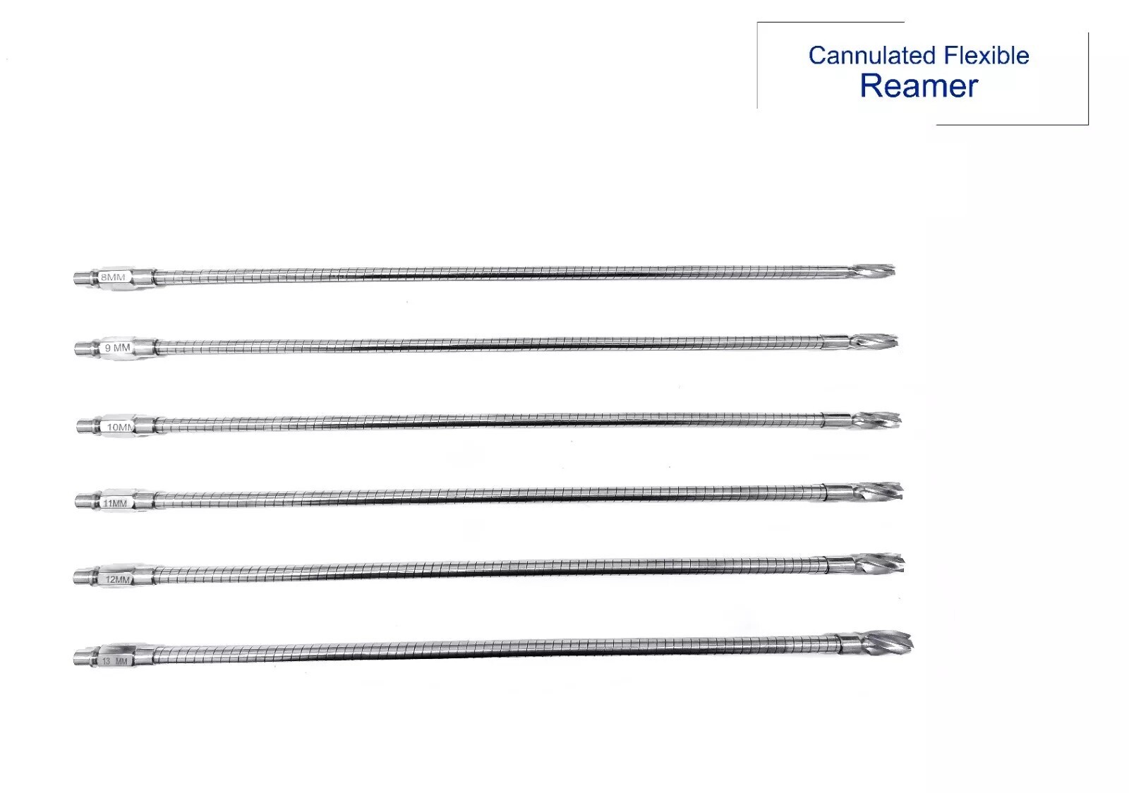 Orthopedic Cannulated Flexible Reamer 8 mm to 13 mm Lot of 6pc Stainless Steel