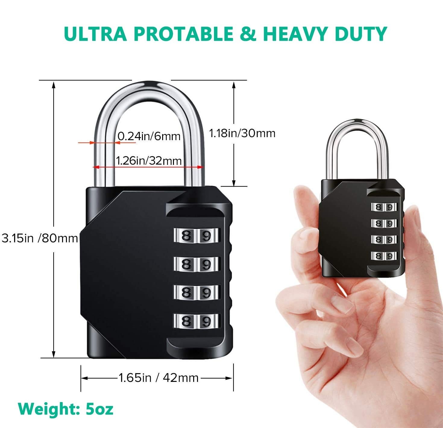 4 Digit Combination Padlock 2 Pack Heavy Duty Waterproof Locker Lock Set