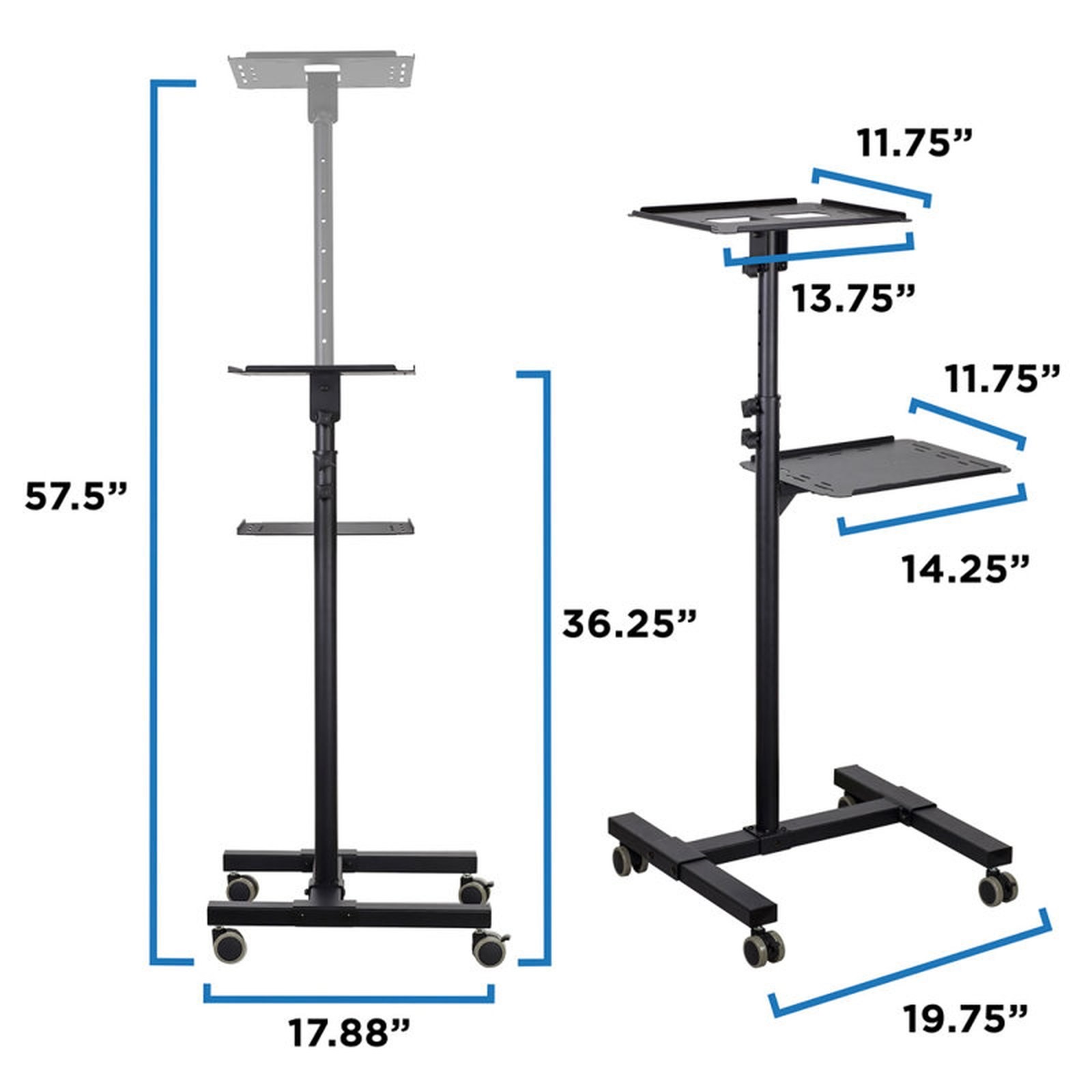 Mount-It! Mobile Projector & Laptop Stand with 2 Shelves