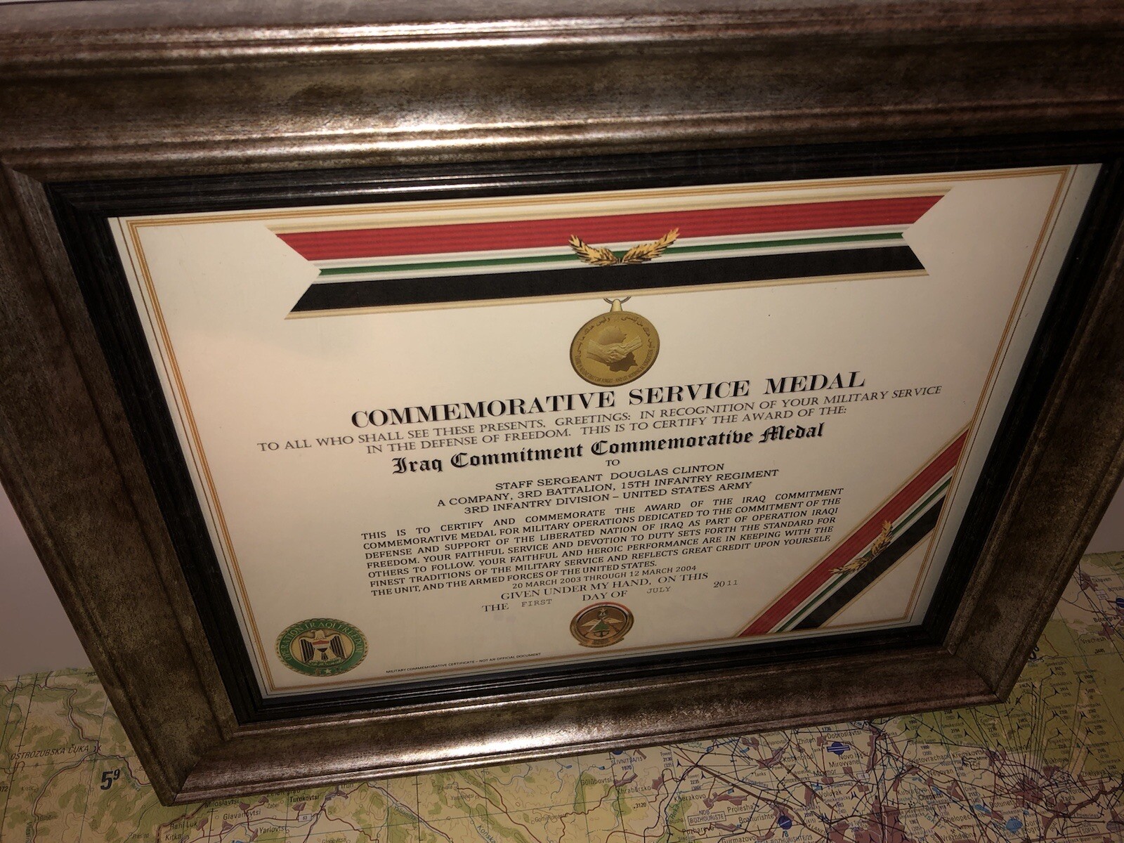 IRAQ COMMITMENT COMMEMORATIVE MEDAL CERTIFICATE ~ Type 1