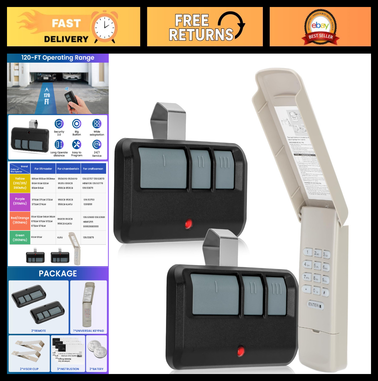 Universal Garage Door Opener Keypad Remote | Compatible with 893MAX 373LM 877MAX