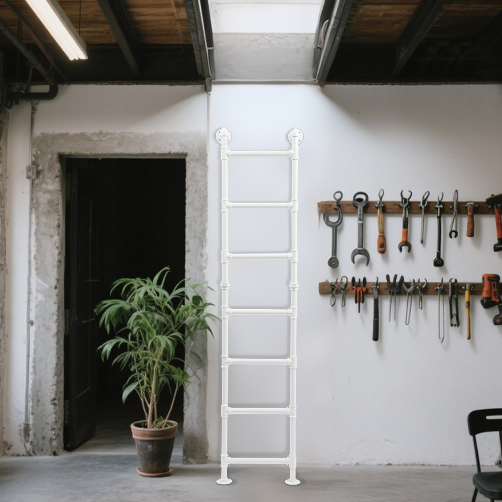 Modern Bunk Bed Ladder 7-Step Ladder High Loft Attic Step Ladders White