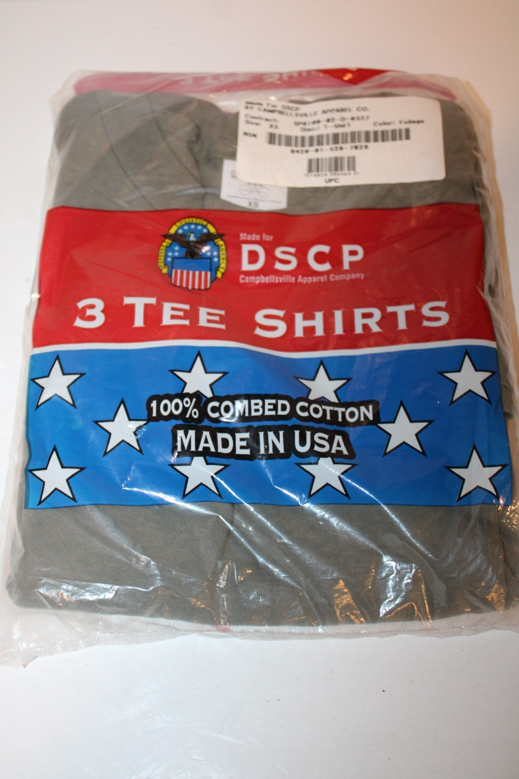 USGI DSCP Military T-Shirts XSmall 3-Pack Foliage Green 100% Cotton USA Made NOS