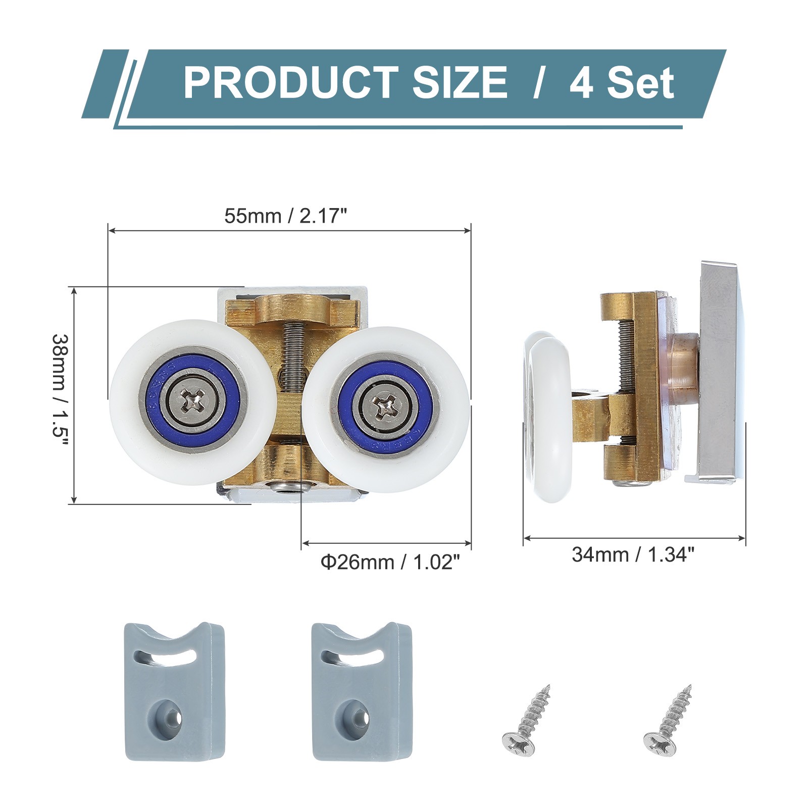 4 Pcs 26mm Double Shower Door Rollers Copper Top Wheels Copper Tone
