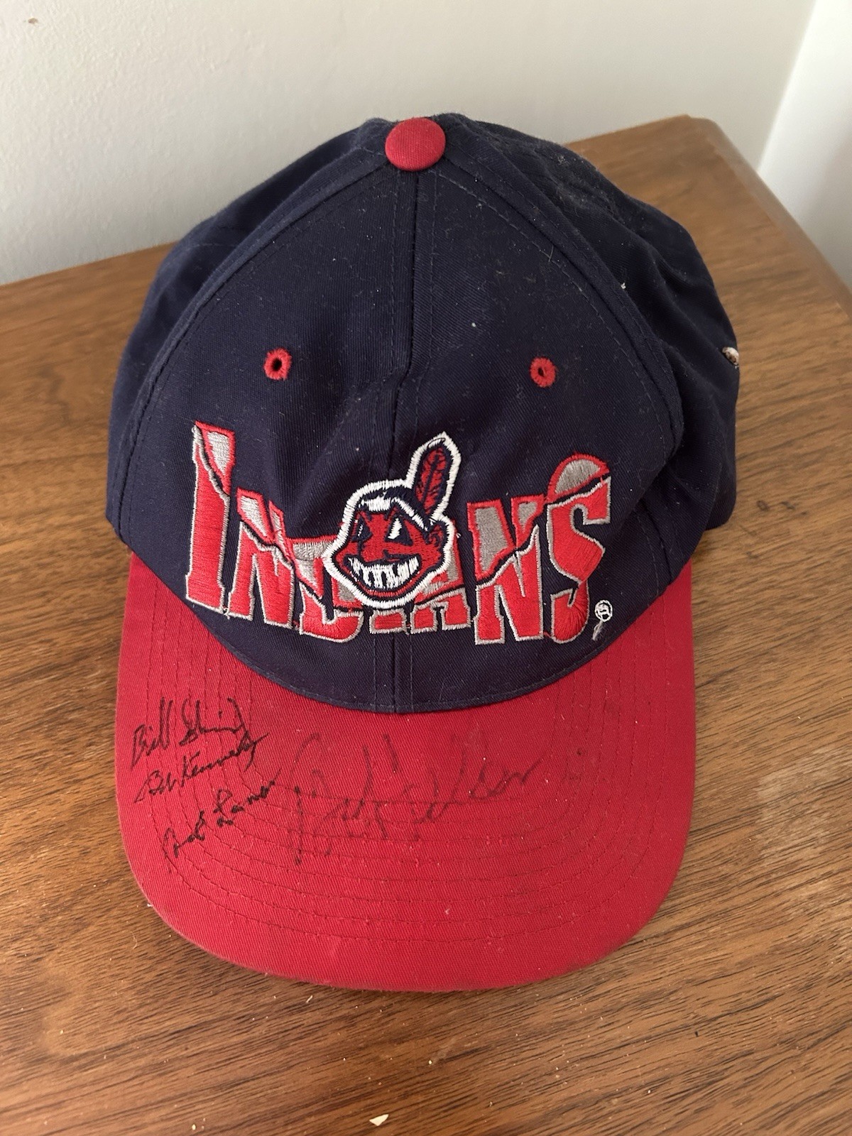 Cleveland Indians MLB Vintage Chief Wahoo Snapback Hat Signed Bob Feller, Lemon