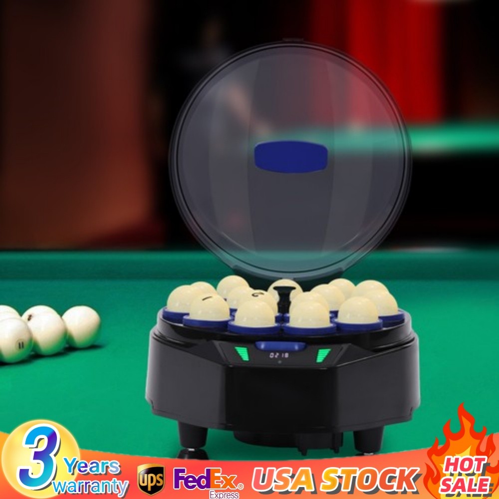 16Balls Round Automatic Billiard Ball Polisher Electric Pool Ball Cleaner Black