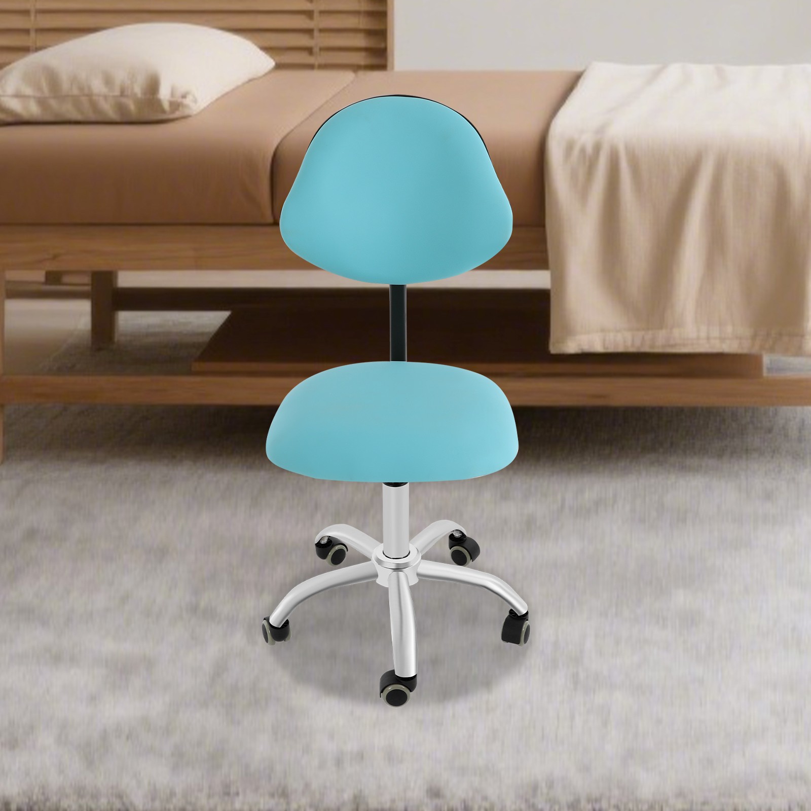 Adjustable Swivel Chair Ergonomic Rolling Saddle Stool w/ Backrest for Office
