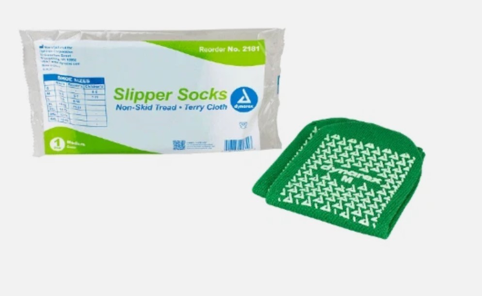 Dynarex  Single Sided Slipper Socks, Green, Size Medium 6 Pairs