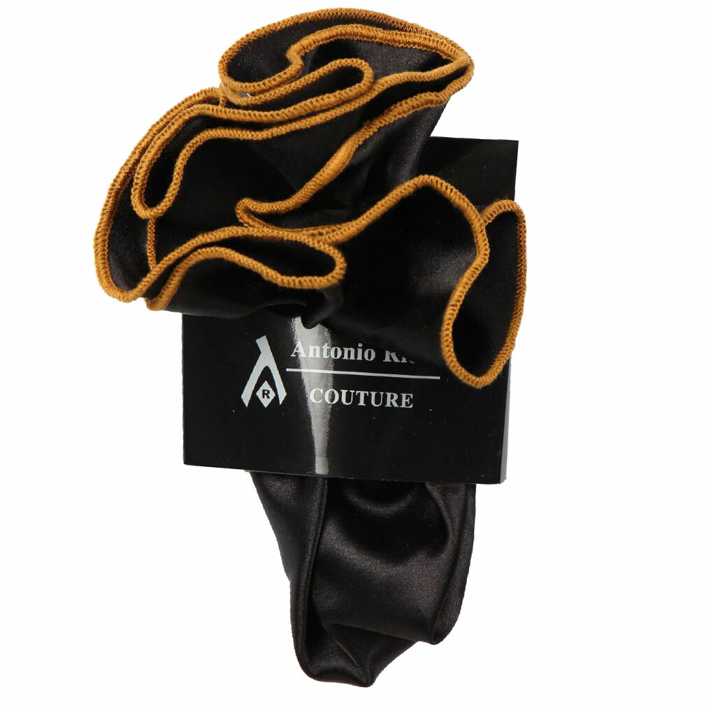 Men's Antonio Ricci Pocket Round Hanky Black With Bronze Trim Formals Weddings