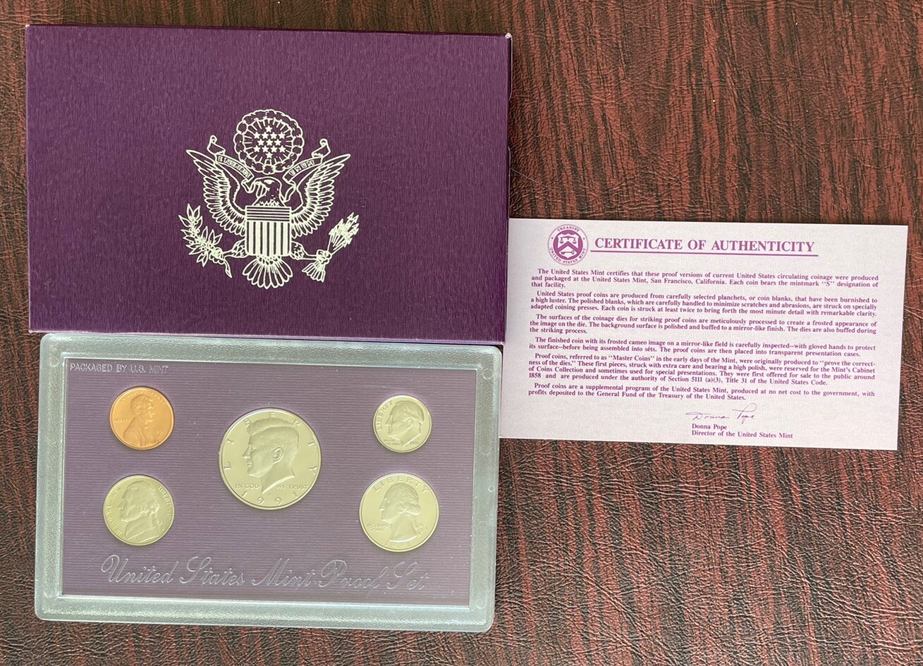 1991 S United States Mint Proof Set 5 Uncirculated Coins With COA