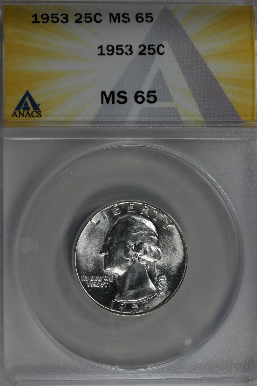 1953  .25   ANACS   MS 65  Washington Quarter, Silver 25 Cents (0.25)