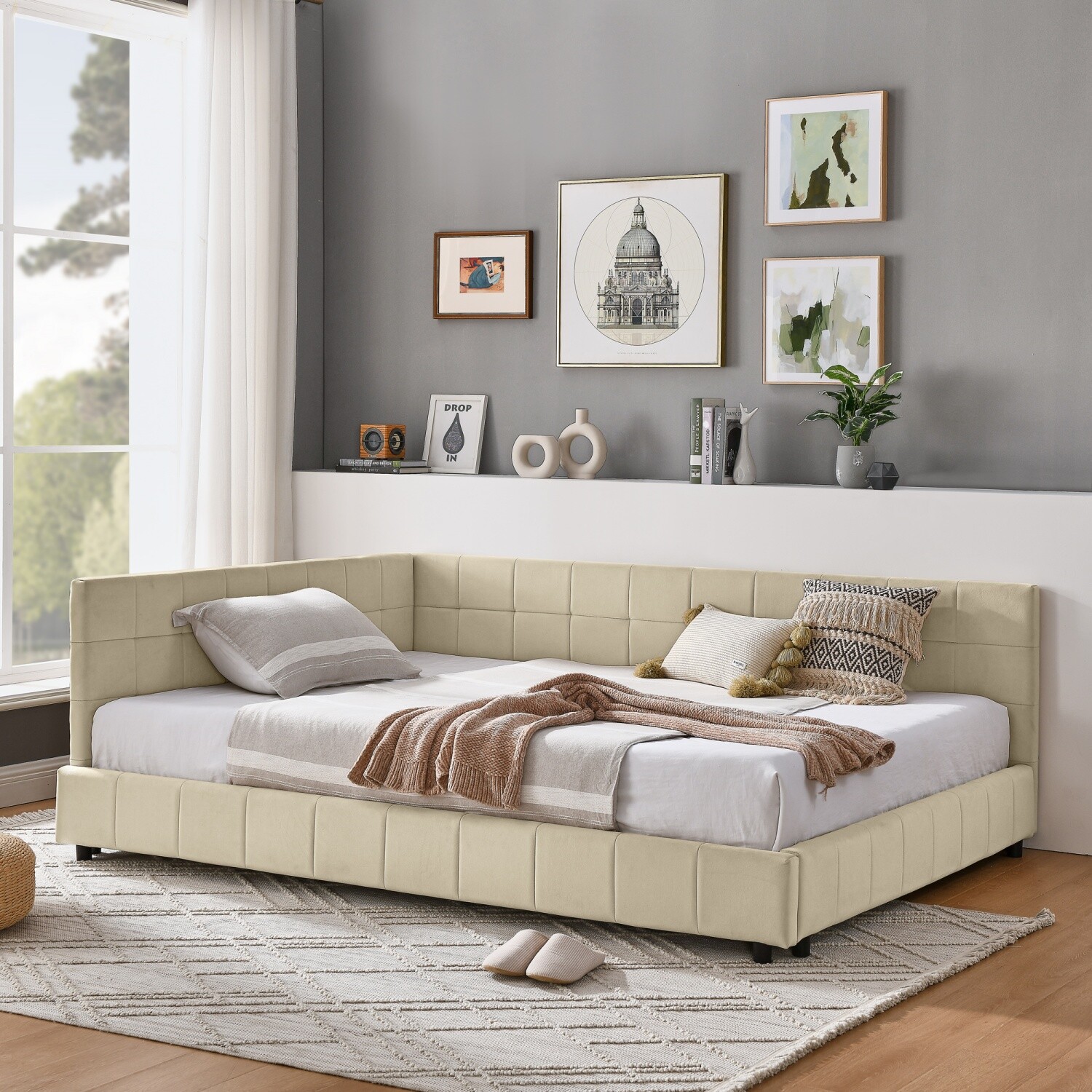 Full Size Daybed Upholstered Bed Frame Sofa Bed  for Bedroom Multiple Colors