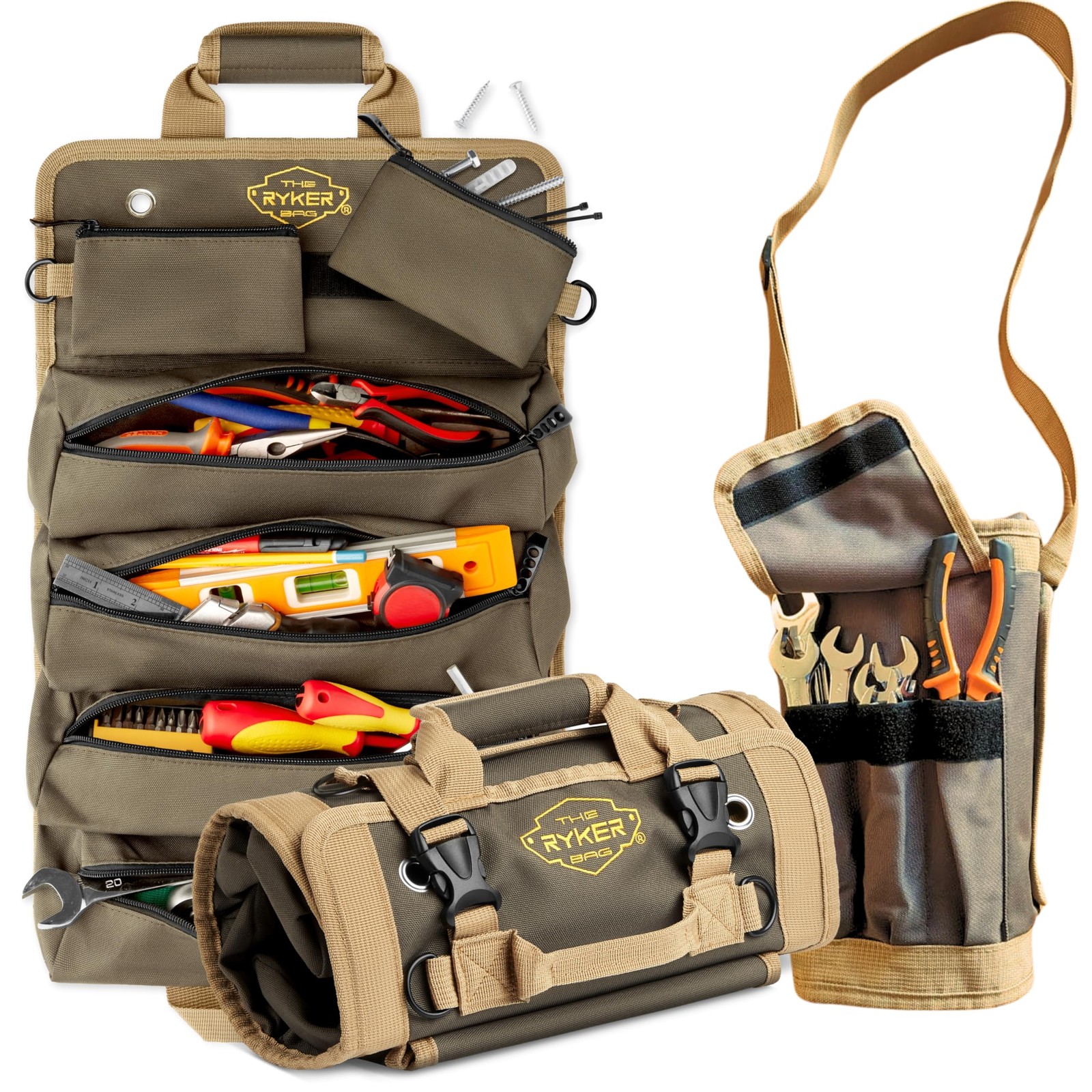 Ryker Original Heavy Duty Tool Roll Up Bag Organizer w/Accessible Pockets