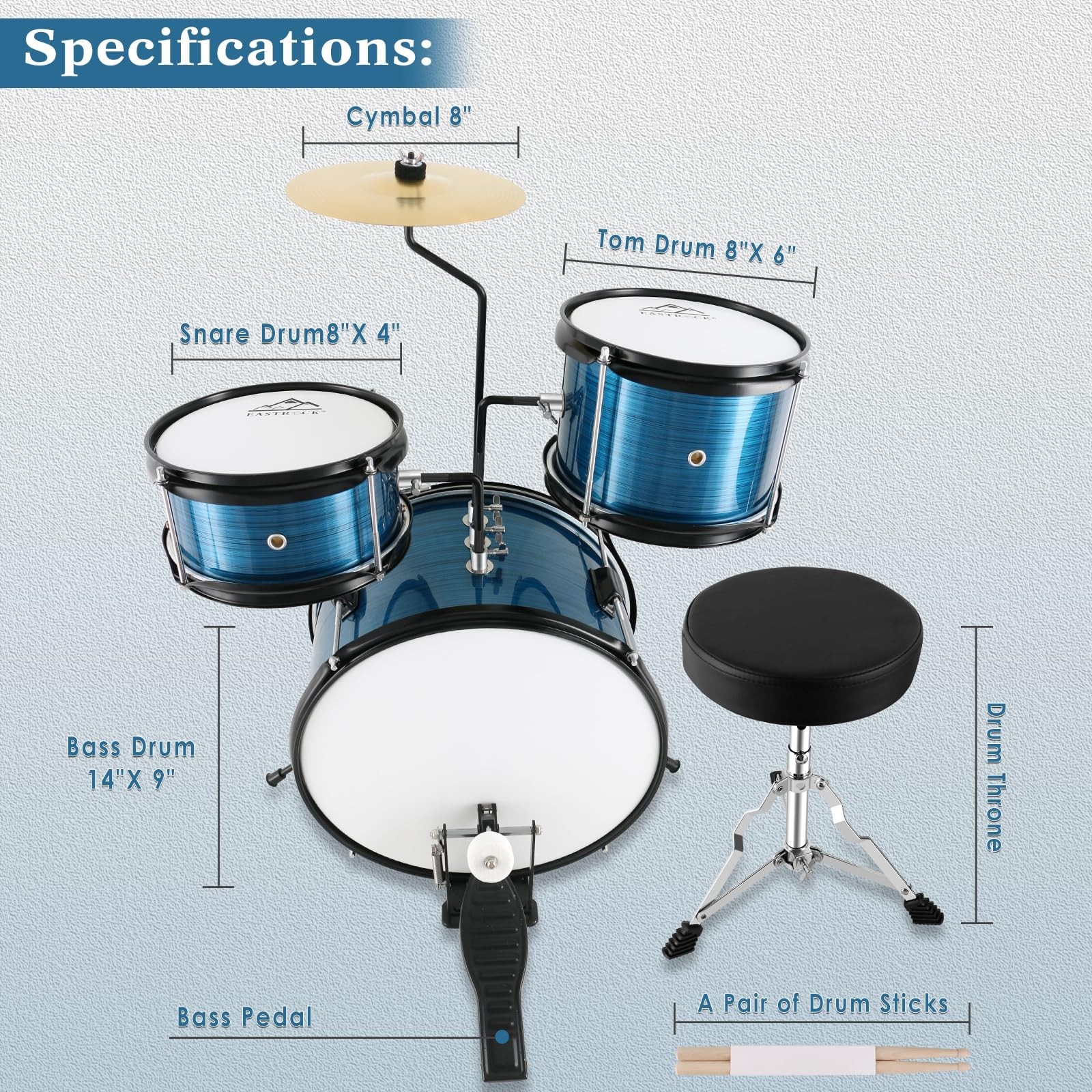 EASTROCK Drum Set, 3 Piece 14'' Drum sets for Drummer,Beginner, Drum Set with Ad